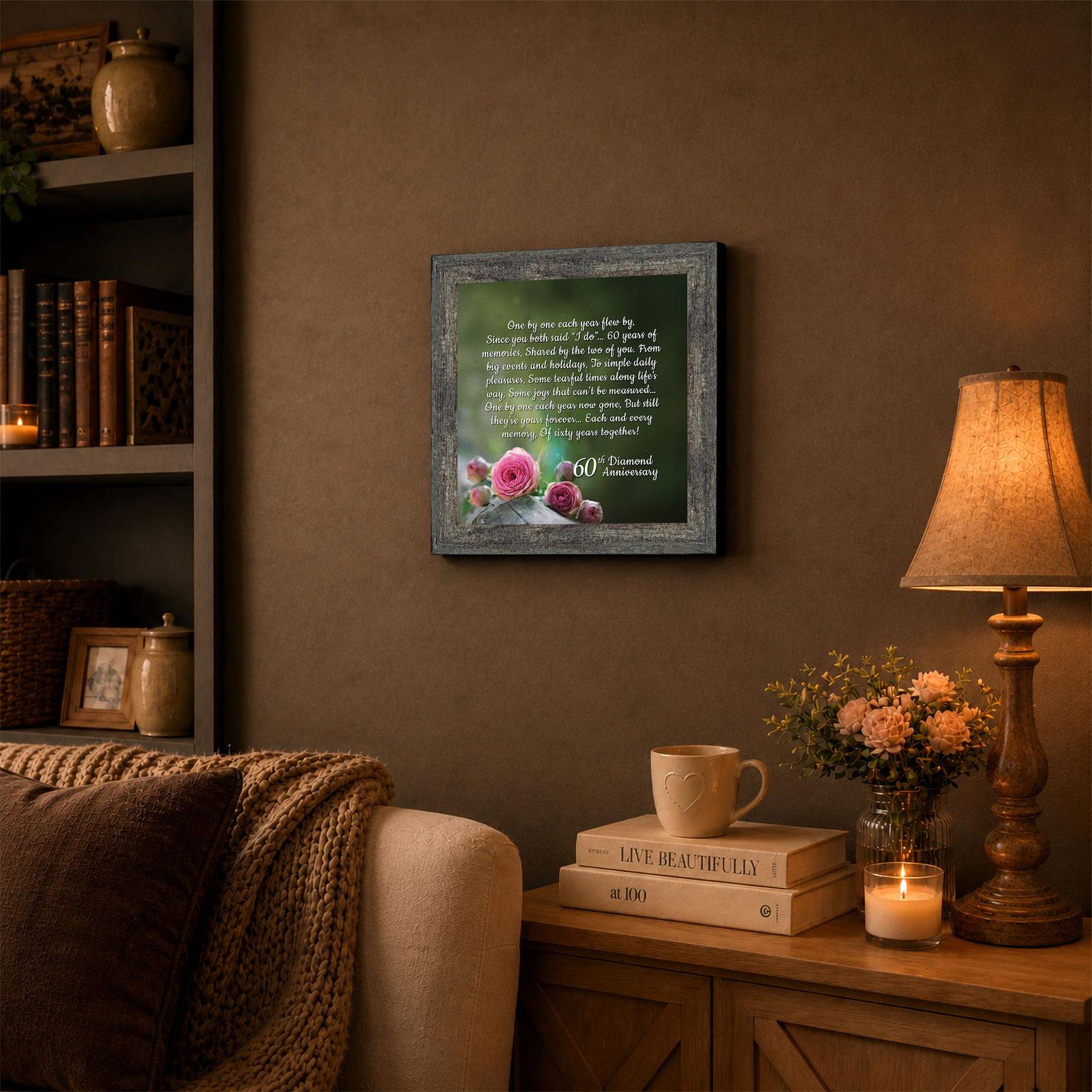 8615BW-3 60th Diamond Anniversary framed wall art displayed in entryway