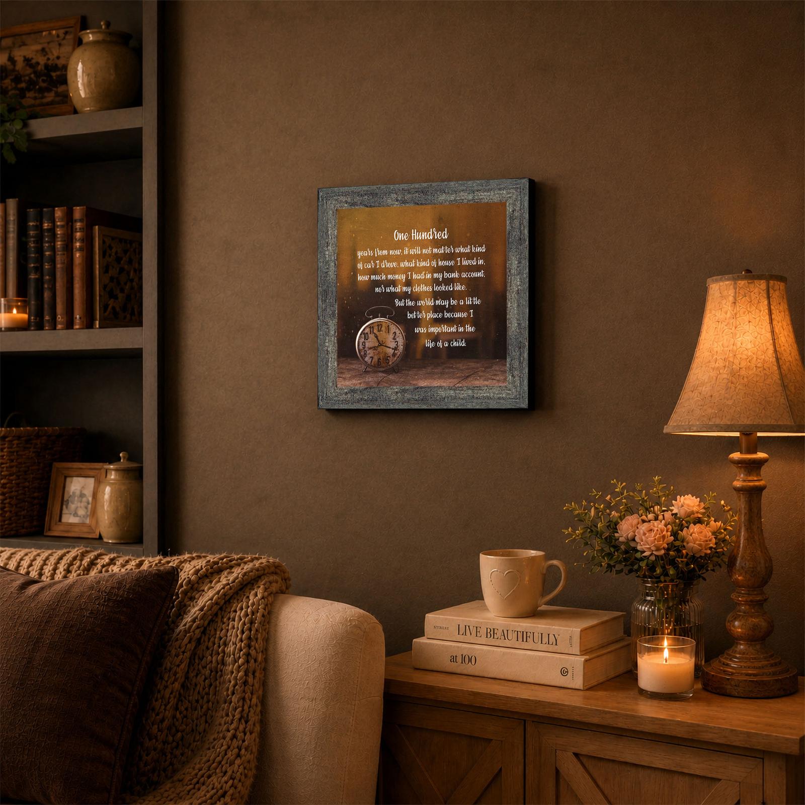 100 Years From Now framed print displayed in a classroom