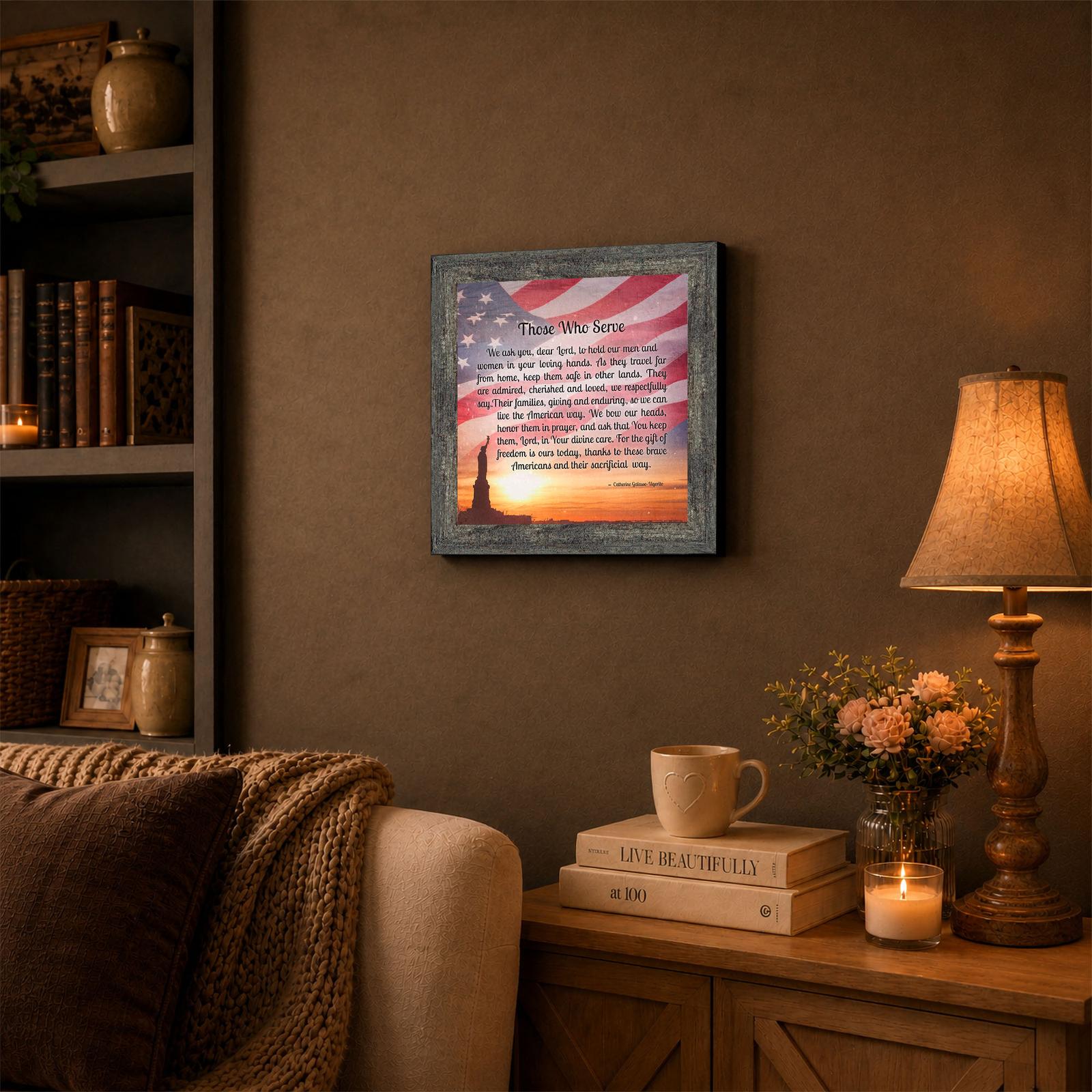 Those Who Serve framed wall art displayed in a den or office