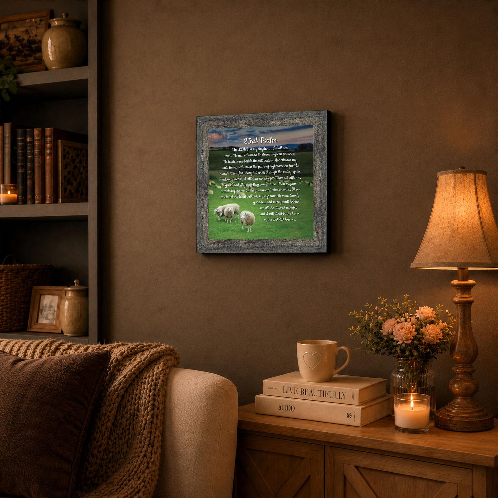 23rd Psalm framed wall art displayed in a living room or entryway