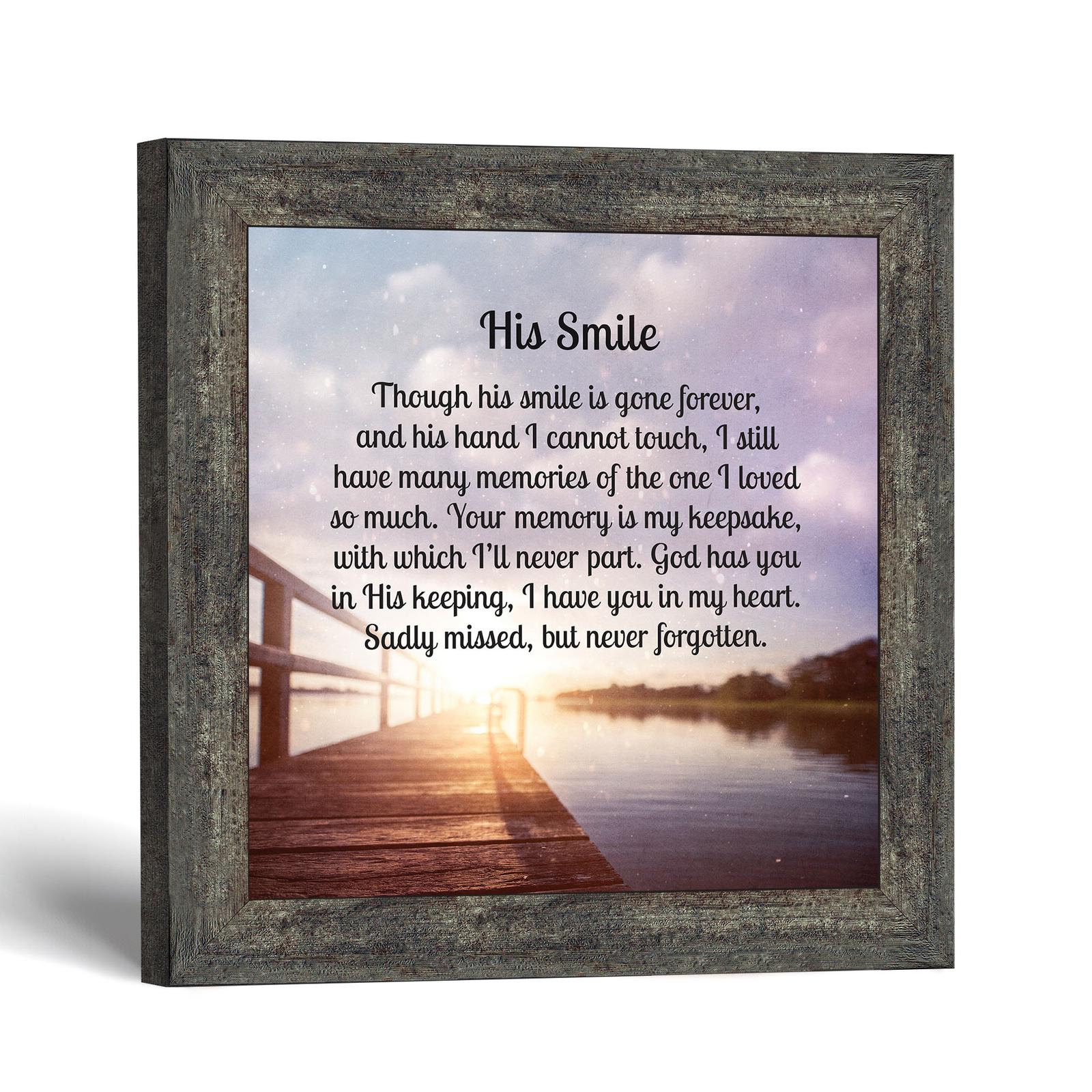 His Smile memorial framed print - pier at sunset keepsake by Crossroads Home Decor