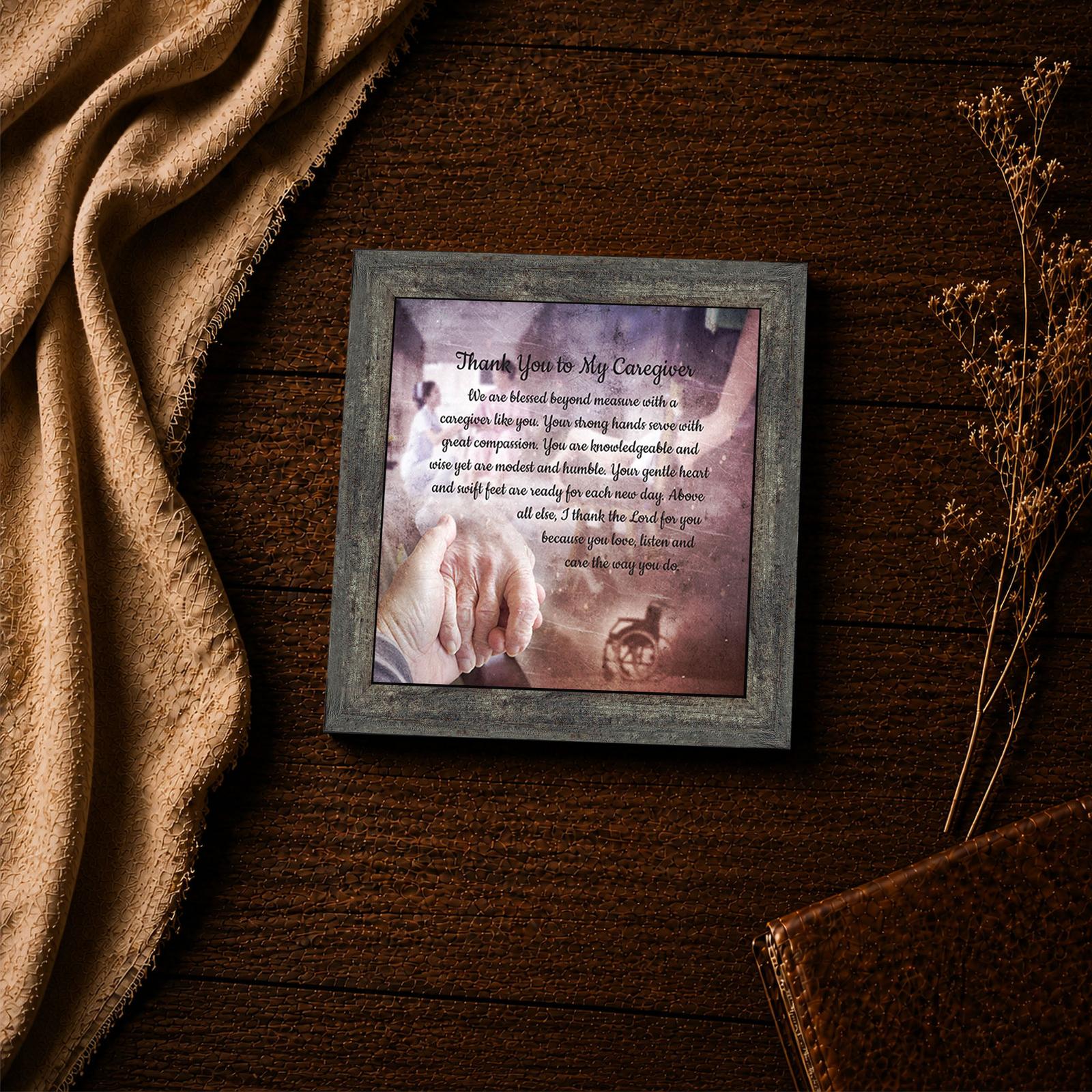 Thank You to My Caregiver verse close-up – clasped hands inspirational wall art
