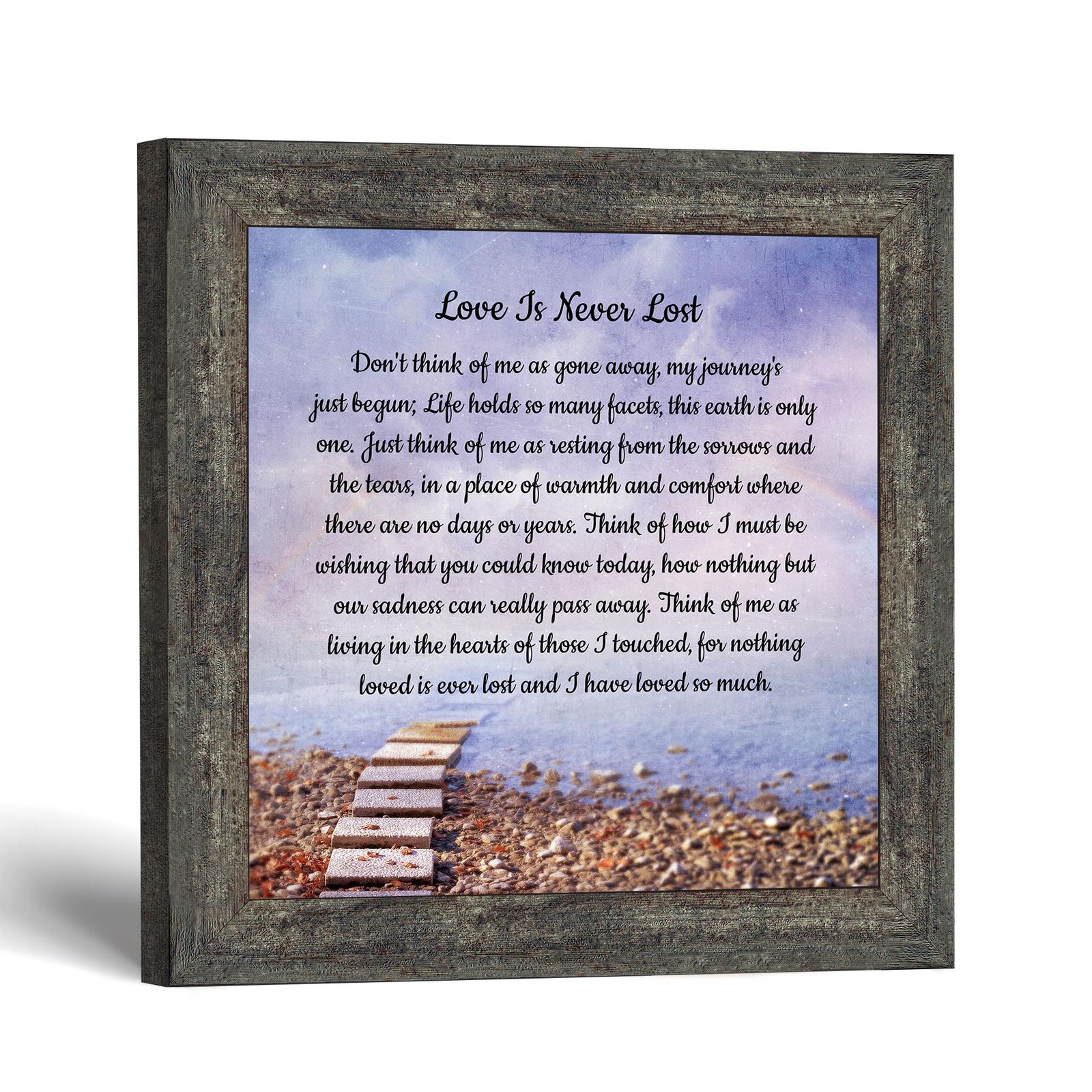 Love Is Never Lost sympathy poem framed print - stepping stones design by Crossroads Home Decor