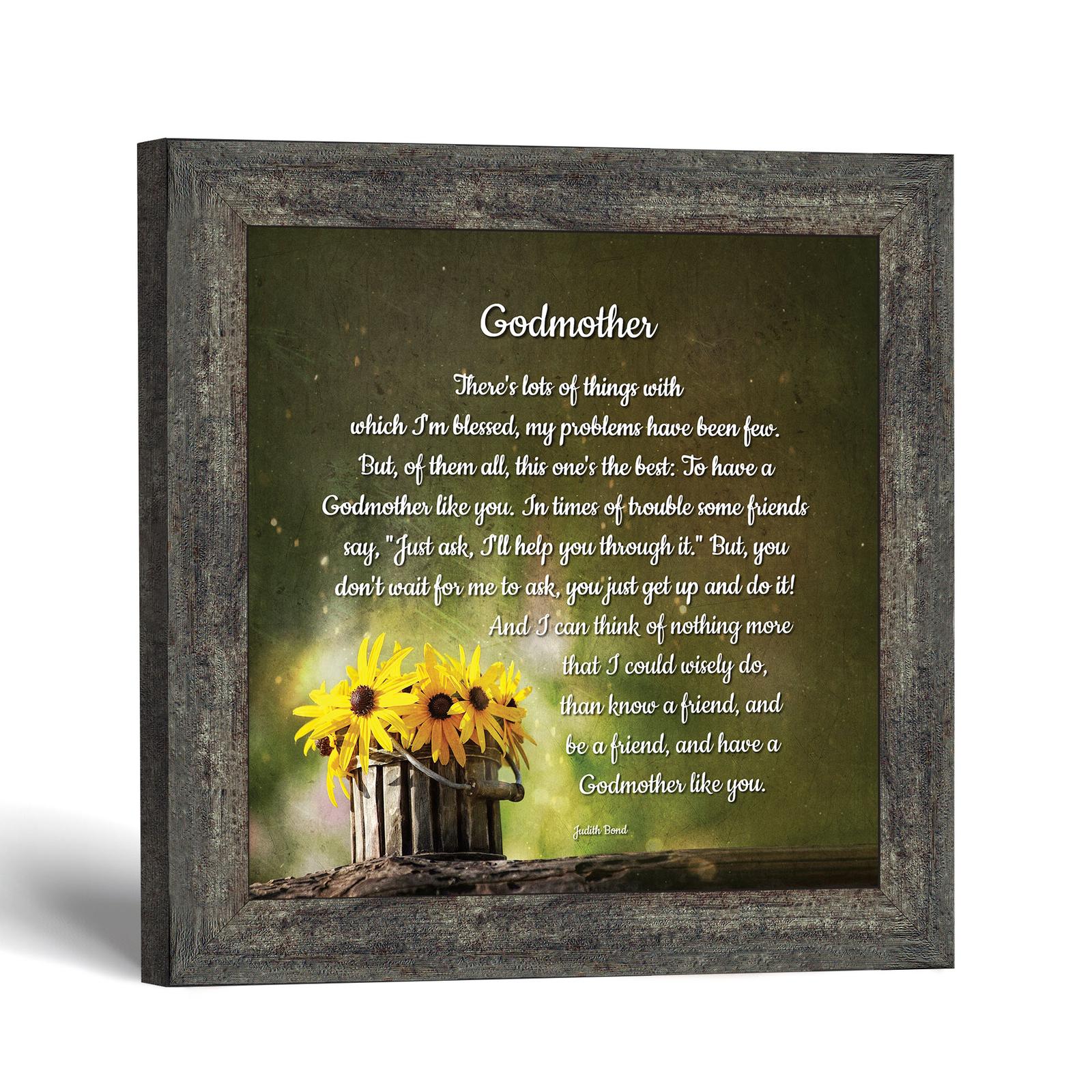 8682BW-1 Godmother poem framed print - black-eyed Susans in a wooden bucket by Crossroads Home Decor