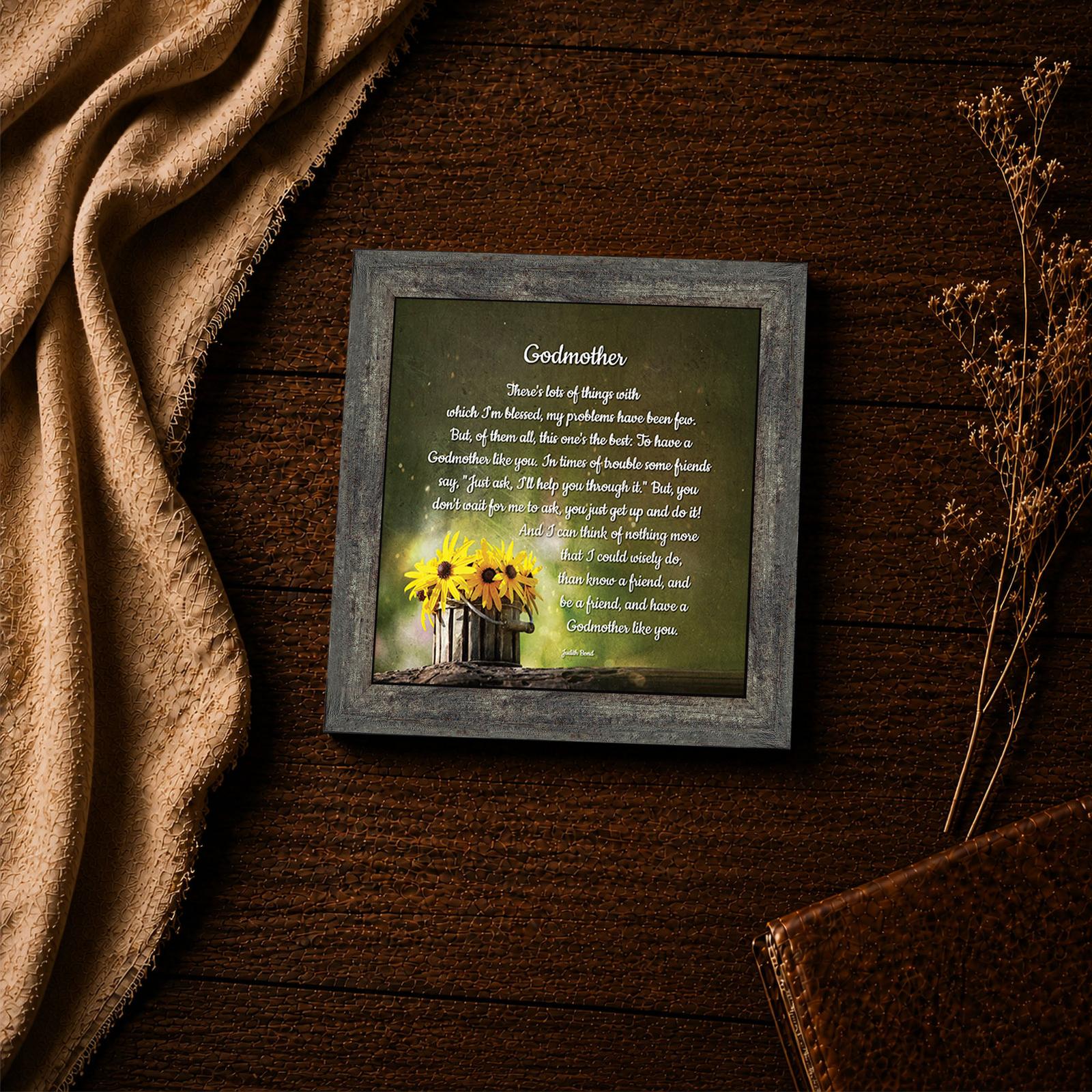 8682BW-4 Godmother poem close-up - black-eyed Susans and wooden bucket framed print