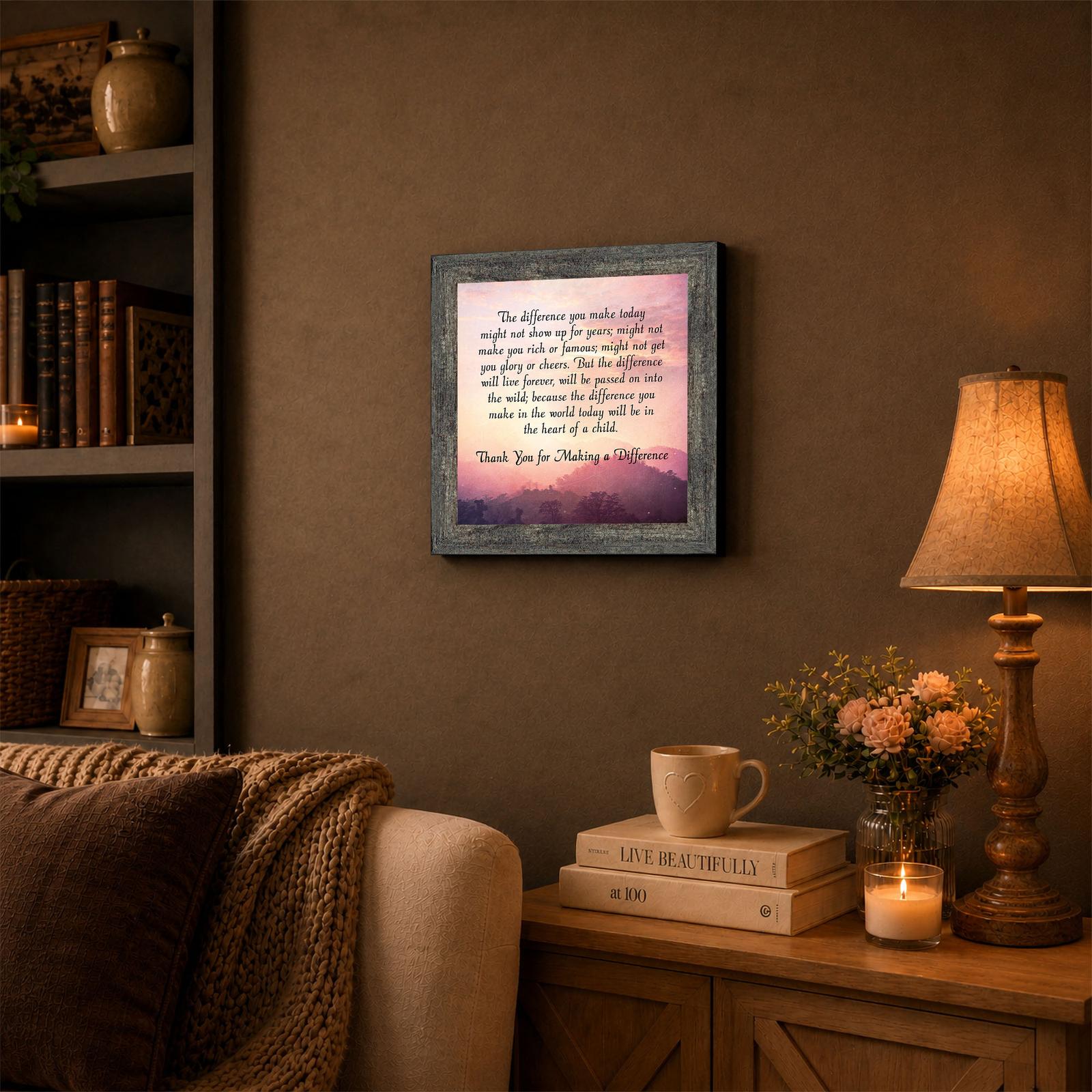 Difference maker framed wall art displayed in a classroom