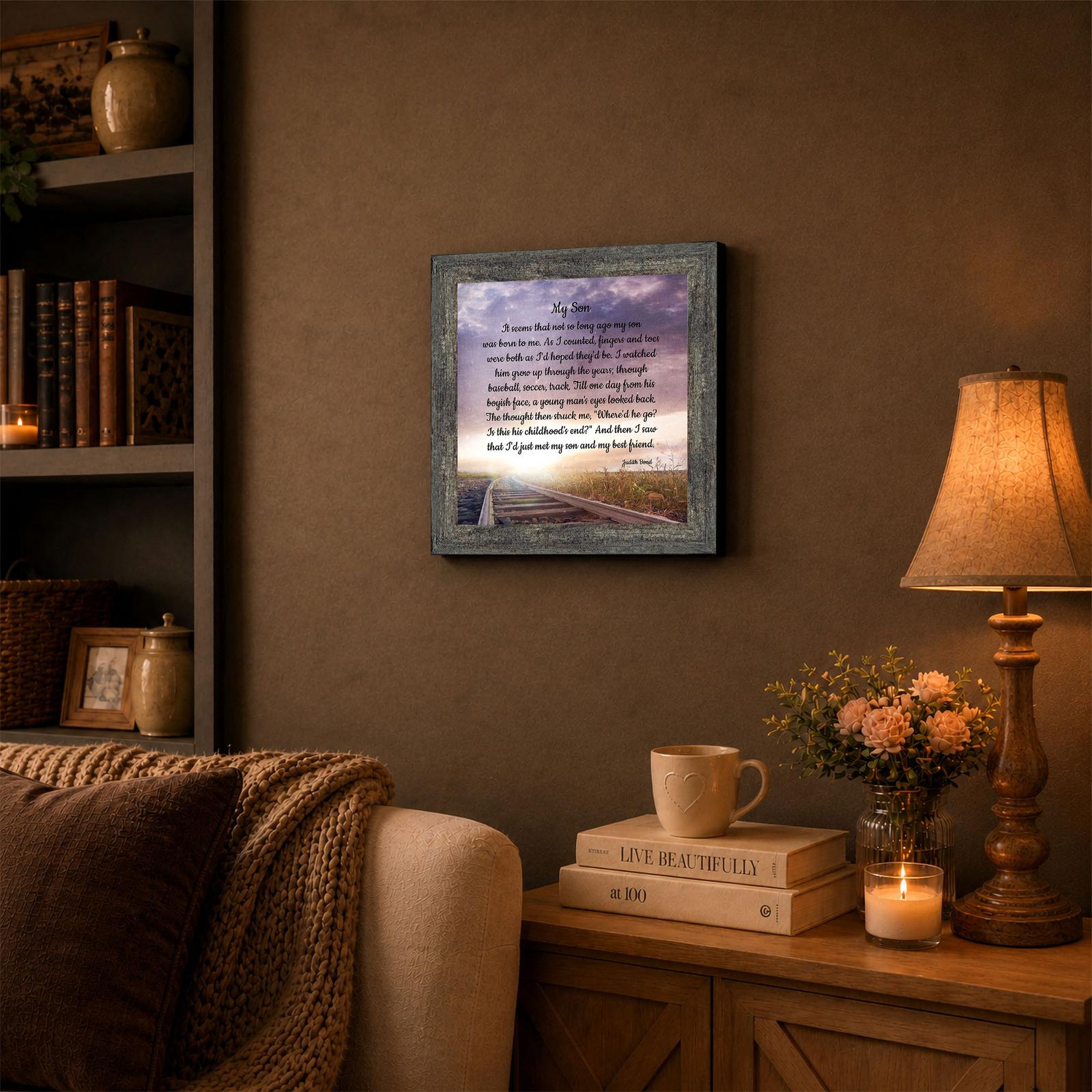 My Son poem framed wall art displayed in a living room