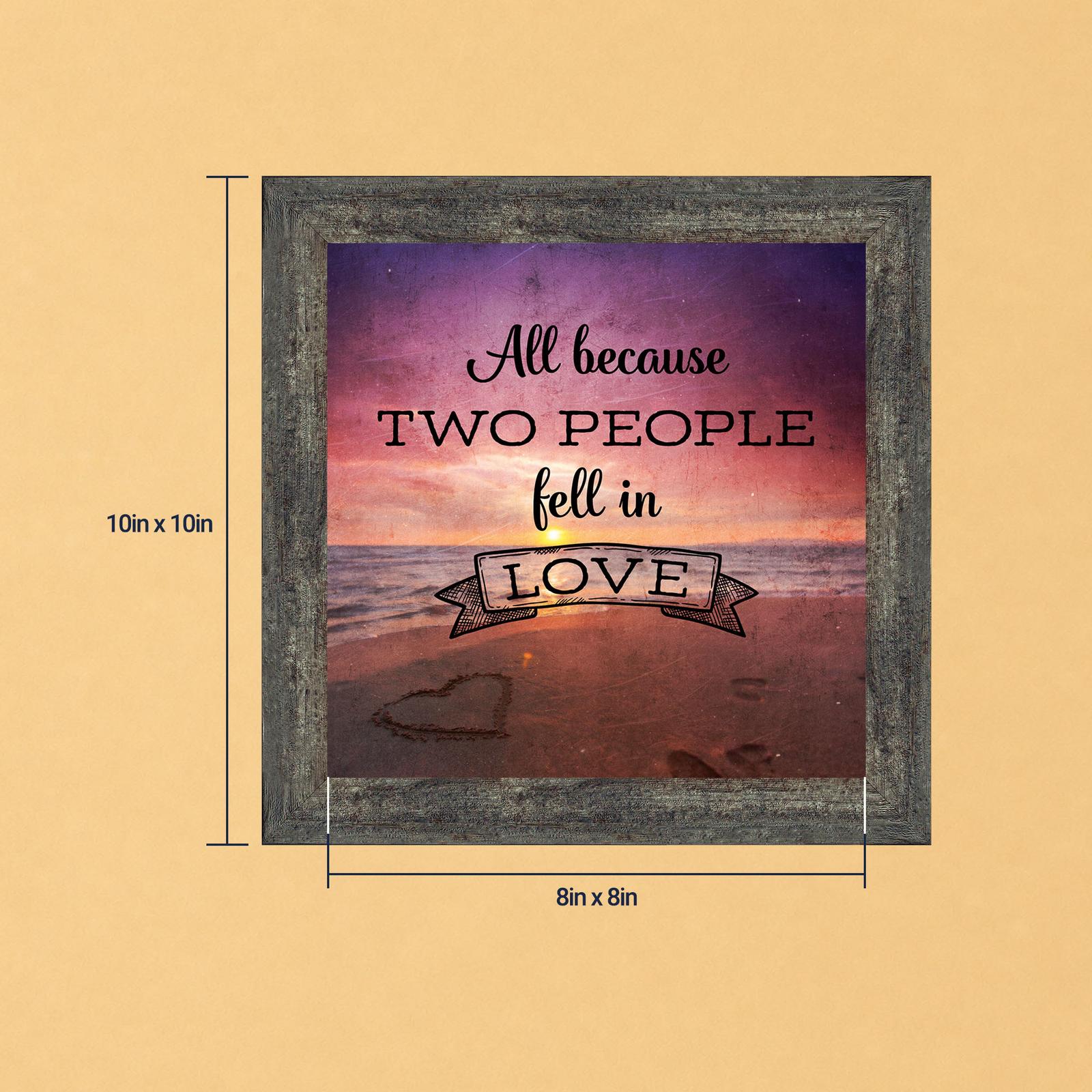 All because two people fell in love framed print - beach sunset and heart in the sand by Crossroads Home Decor