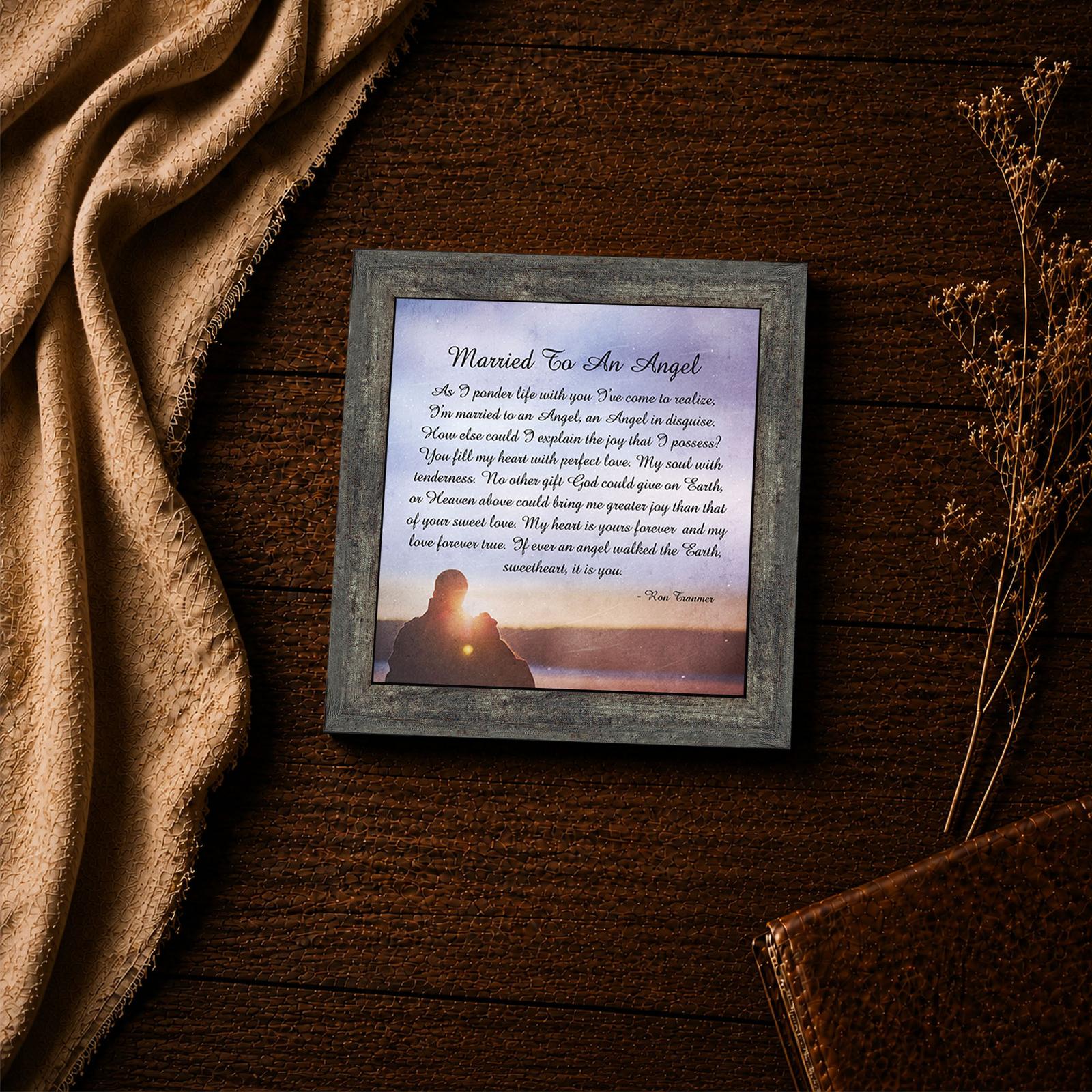 Married to an Angel poem framed print - sunset couple inspirational wall art