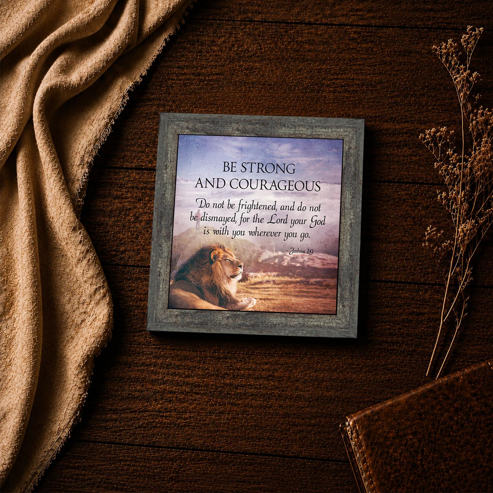 Joshua 1:9 framed print - lion of Judah inspirational wall art close-up