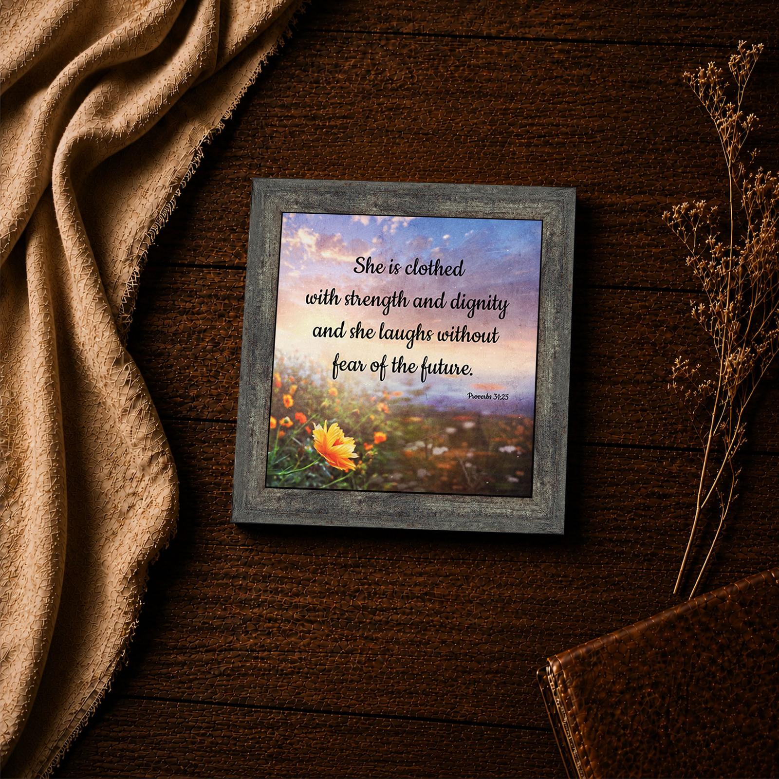 She Is Clothed With Strength and Dignity framed print - scripture inspirational wall art
