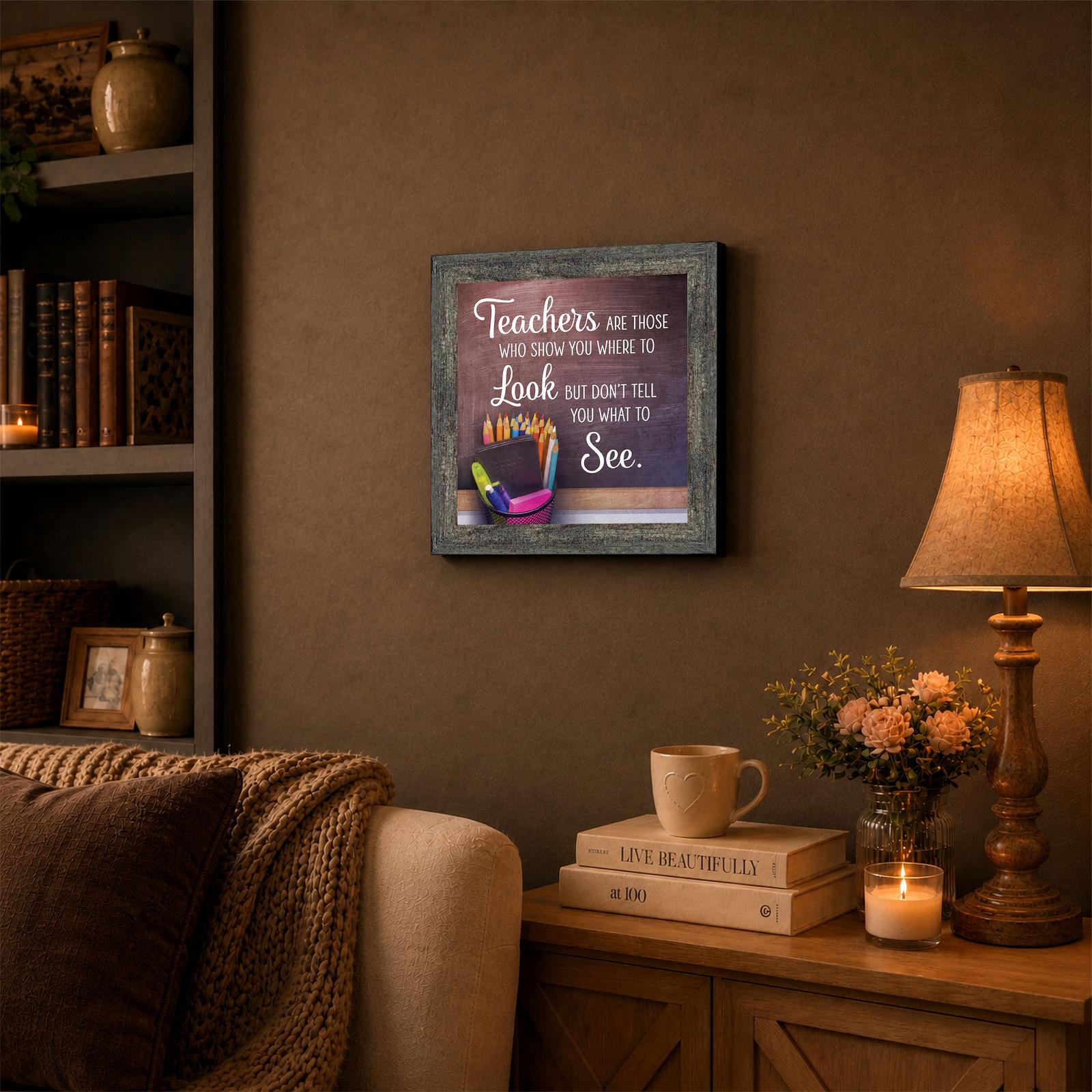 Teacher appreciation framed print displayed in a classroom