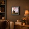 Memorial framed wall art displayed in a living room
