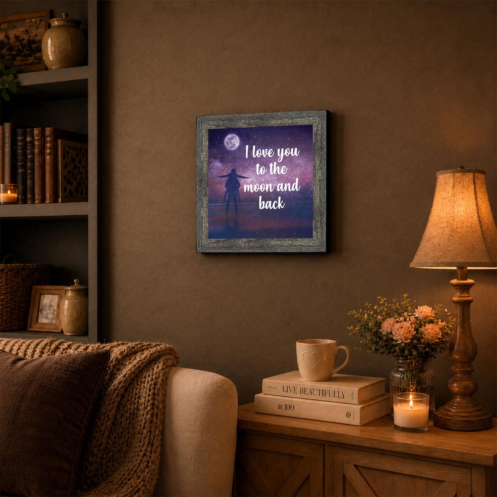 I Love You to the Moon and Back framed wall art displayed in an entryway
