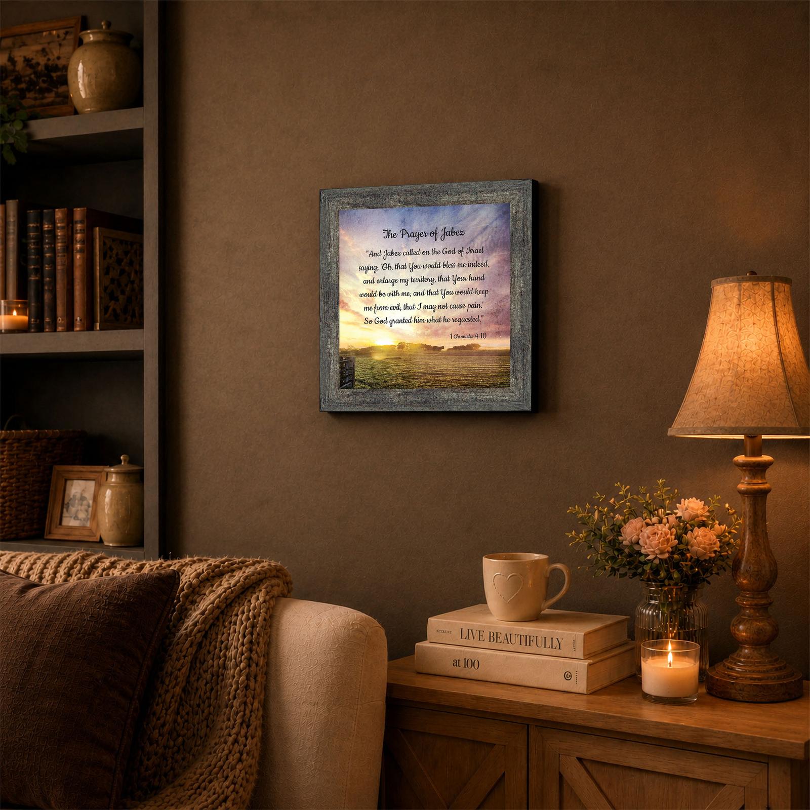 Prayer of Jabez framed wall art displayed in a church office
