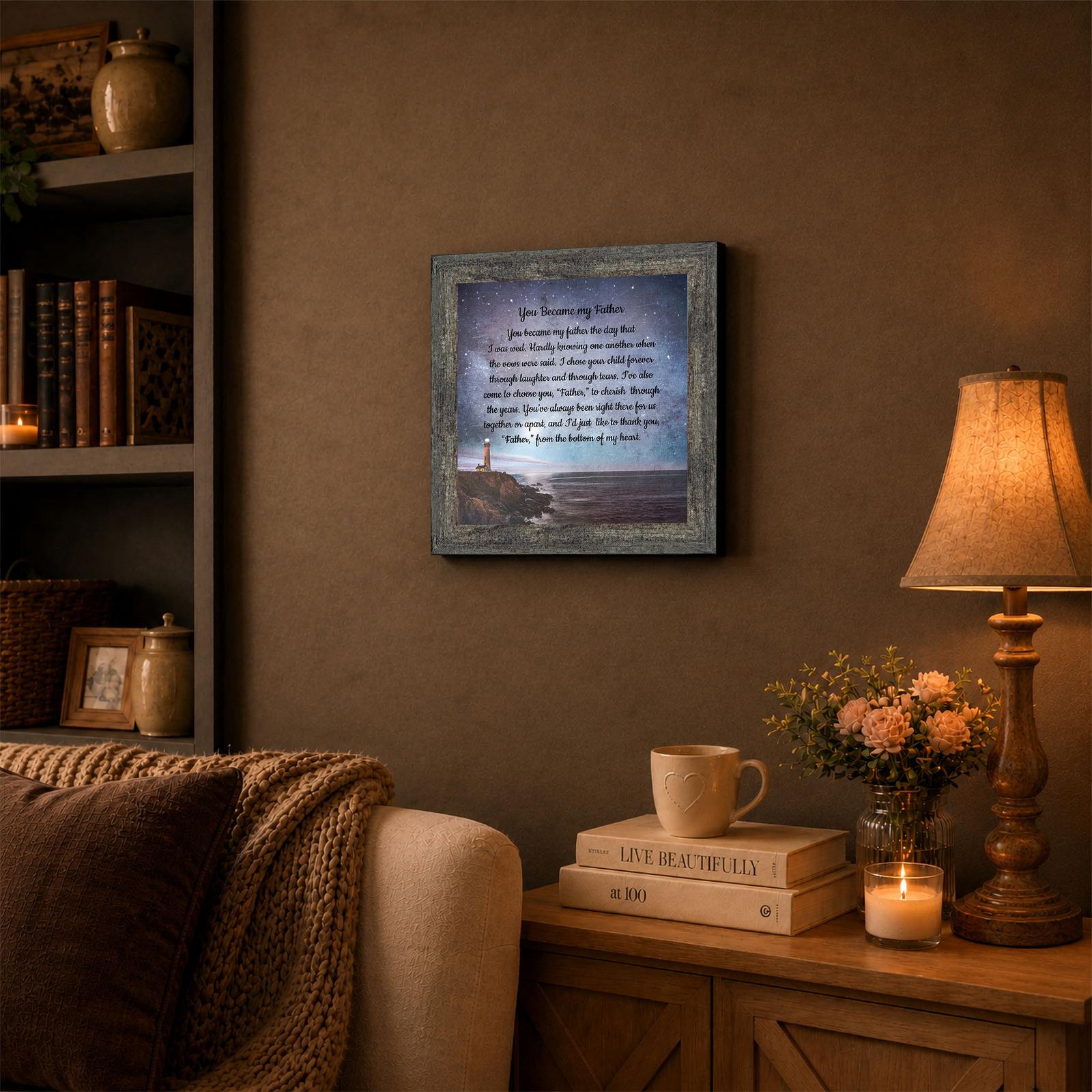 Father in law framed wall art displayed in an entryway