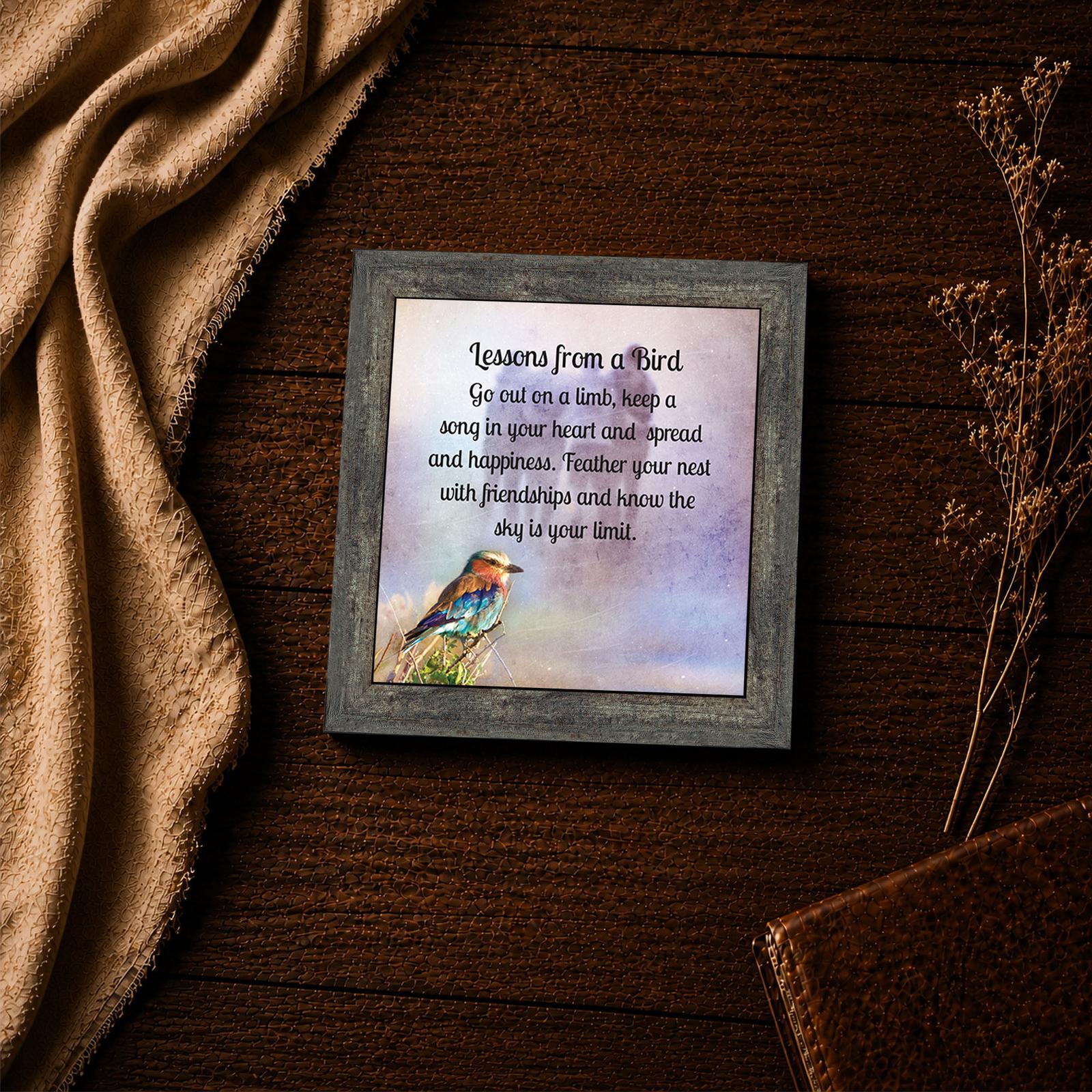 Lessons from a Bird framed print - friendship verse closeup