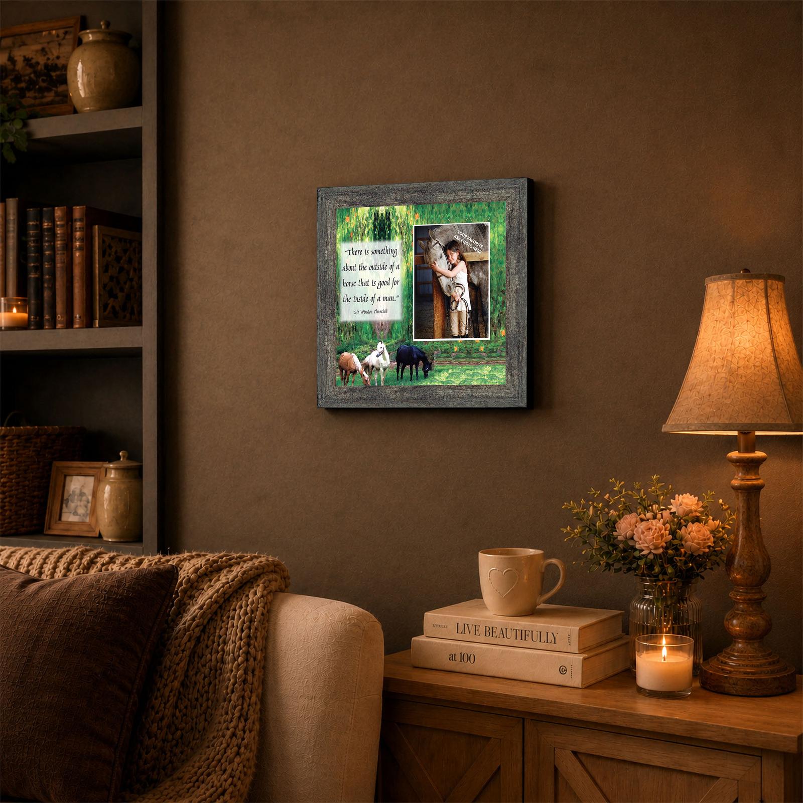 Outside of a Horse framed wall art displayed in a farmhouse kitchen