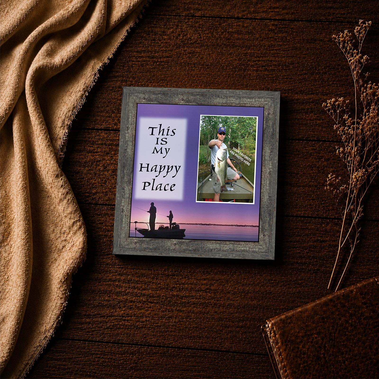 9722BW-4 This Is My Happy Place picture frame - bass fishing inspirational wall art