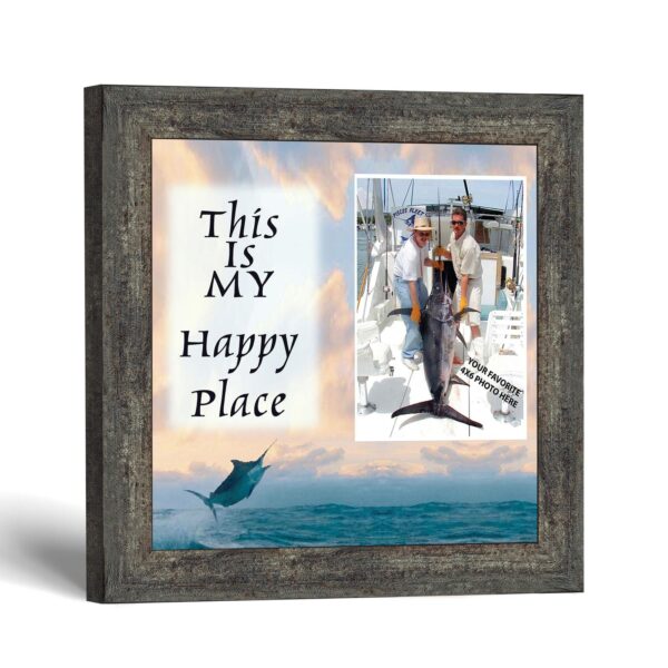 Deep Sea Fishing Happy Place picture frame with photo opening by Crossroads Home Decor