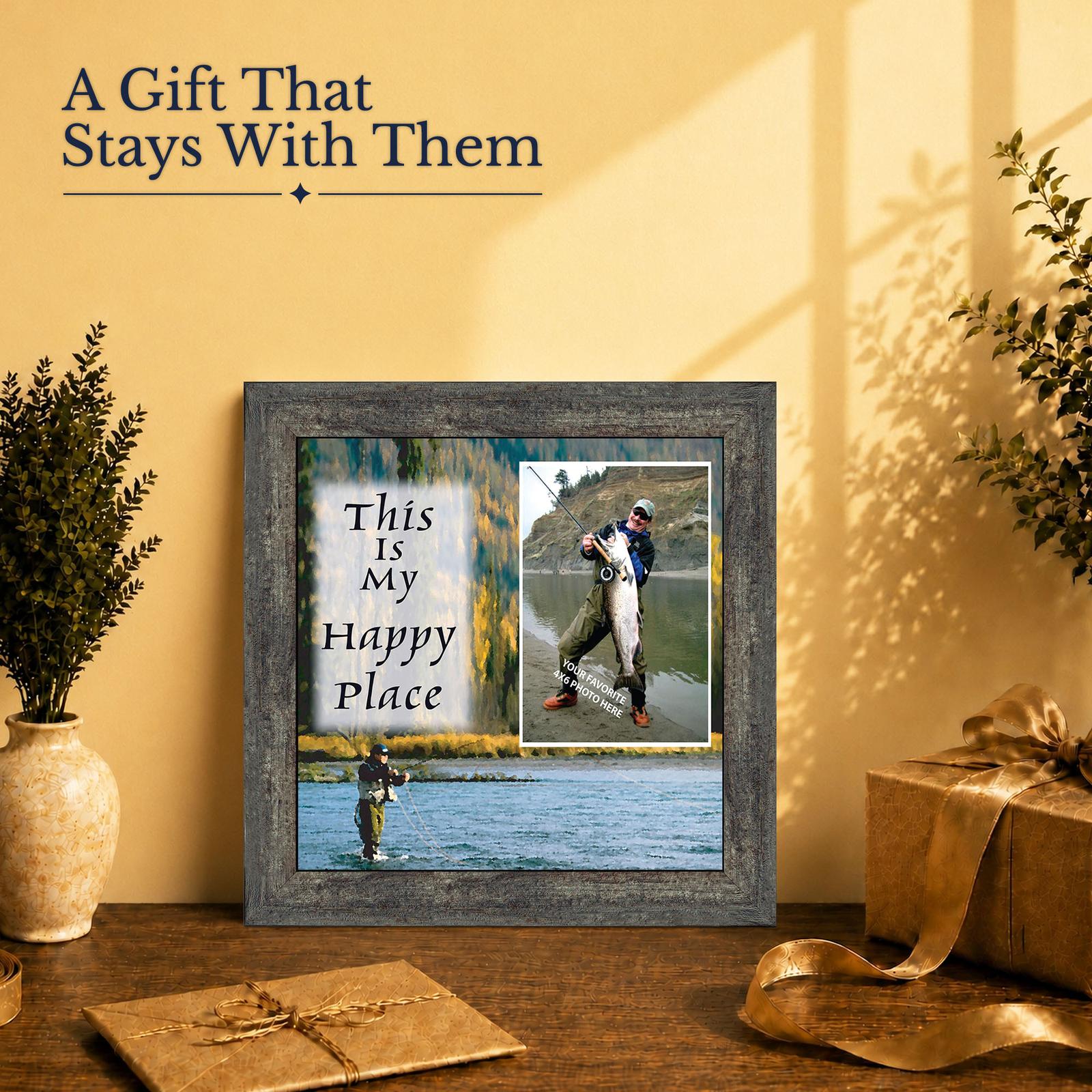 9729BW-2 Fly Fishing Happy Place gift - framed print for the angler in your life