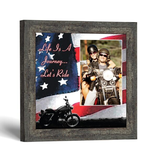 American flag motorcycle picture frame - Life Is a Journey photo frame by Crossroads Home Decor