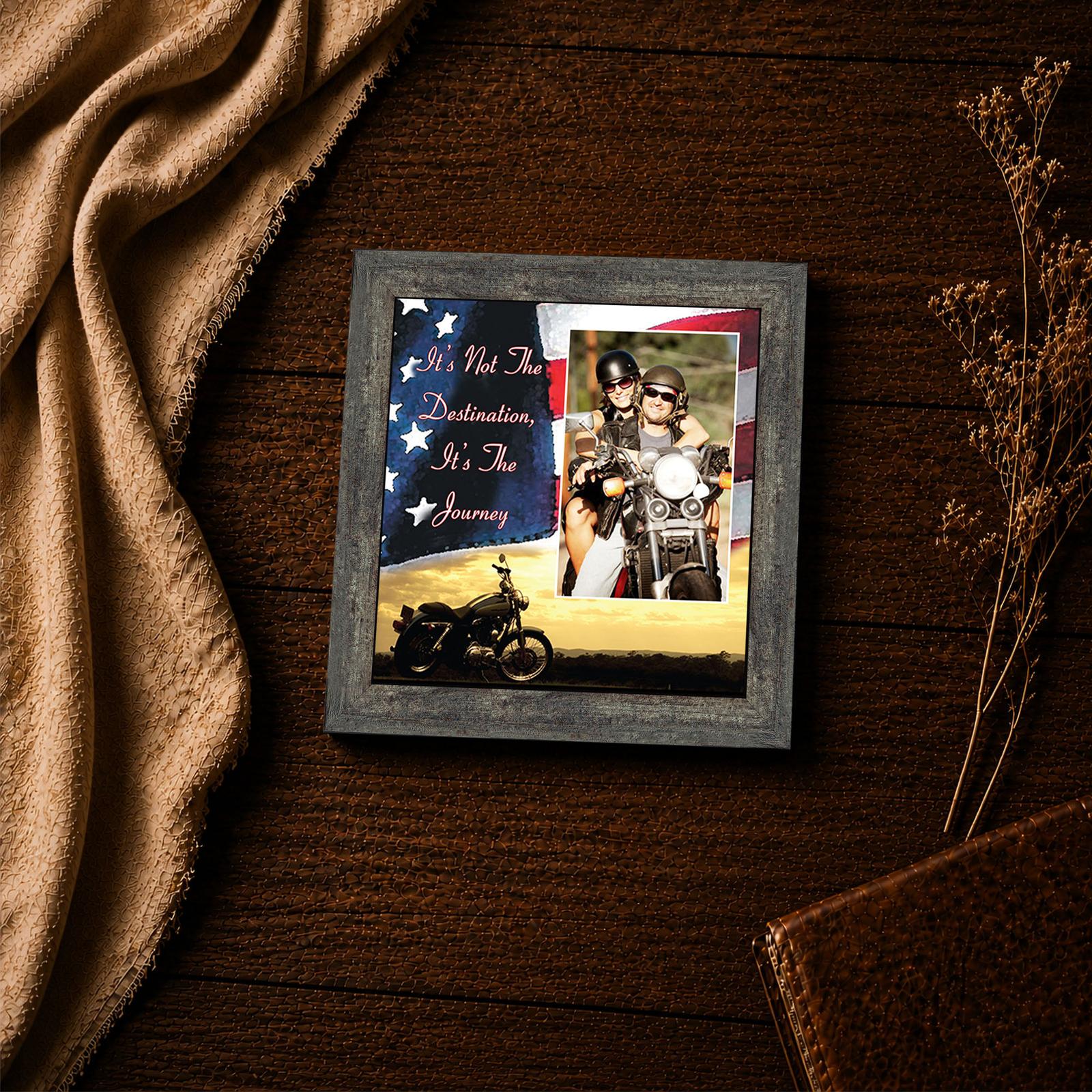 9752BW-4 It’s Not the Destination, It’s the Journey picture frame - patriotic motorcycle inspirational wall art