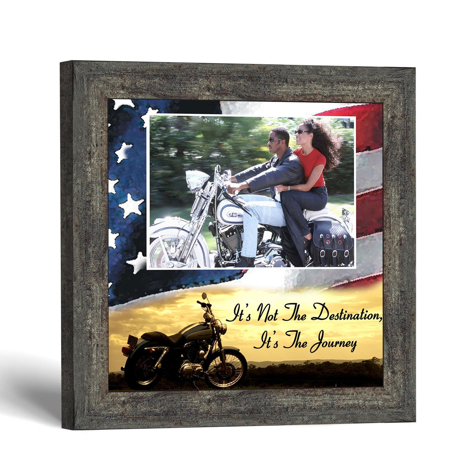 It’s Not the Destination, It’s the Journey Photo Frame - Landscape Opening, Motorcycle Flag Sunset by Crossroads Home Decor