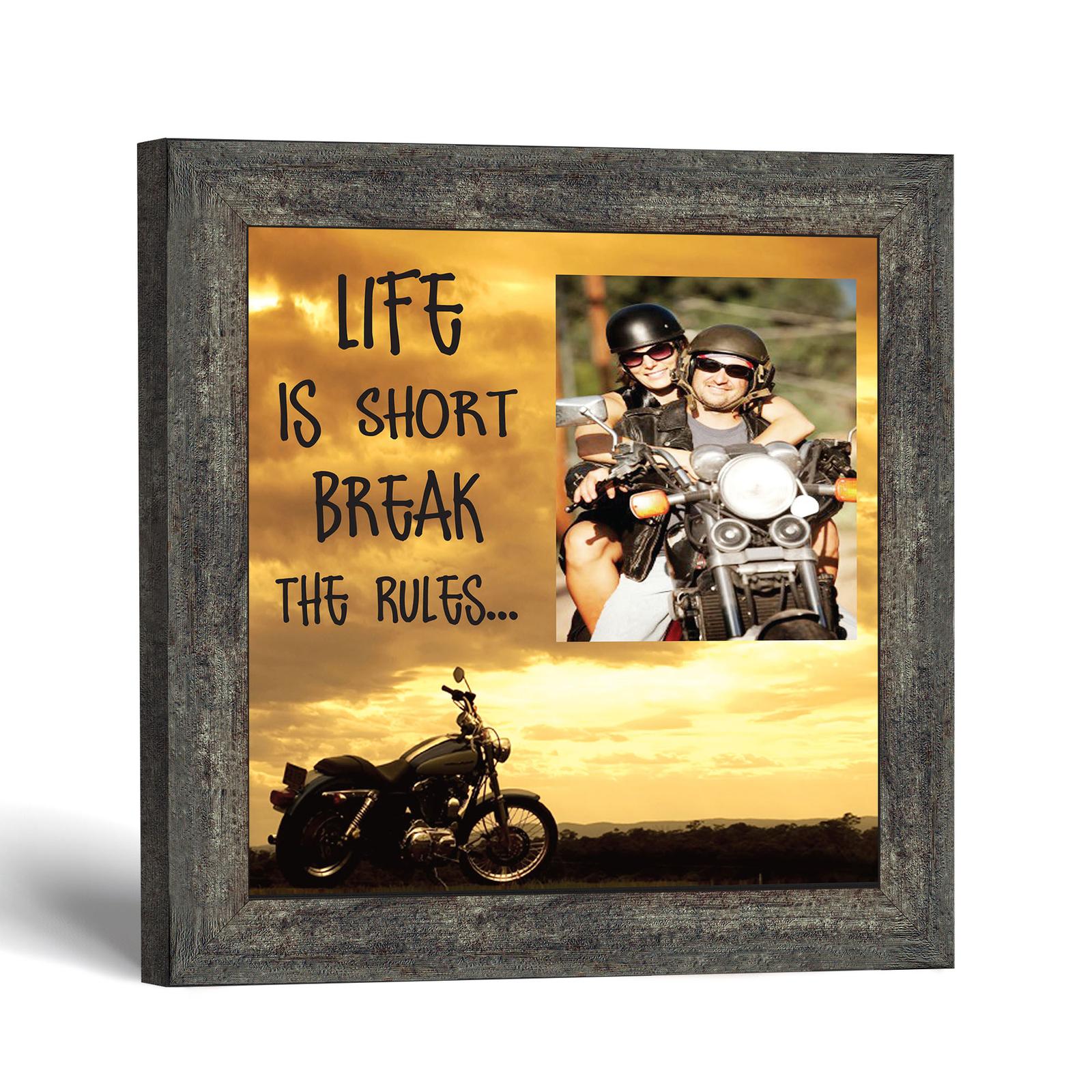 Life Is Short, Break the Rules Picture Frame - Motorcycle Sunset by Crossroads Home Decor