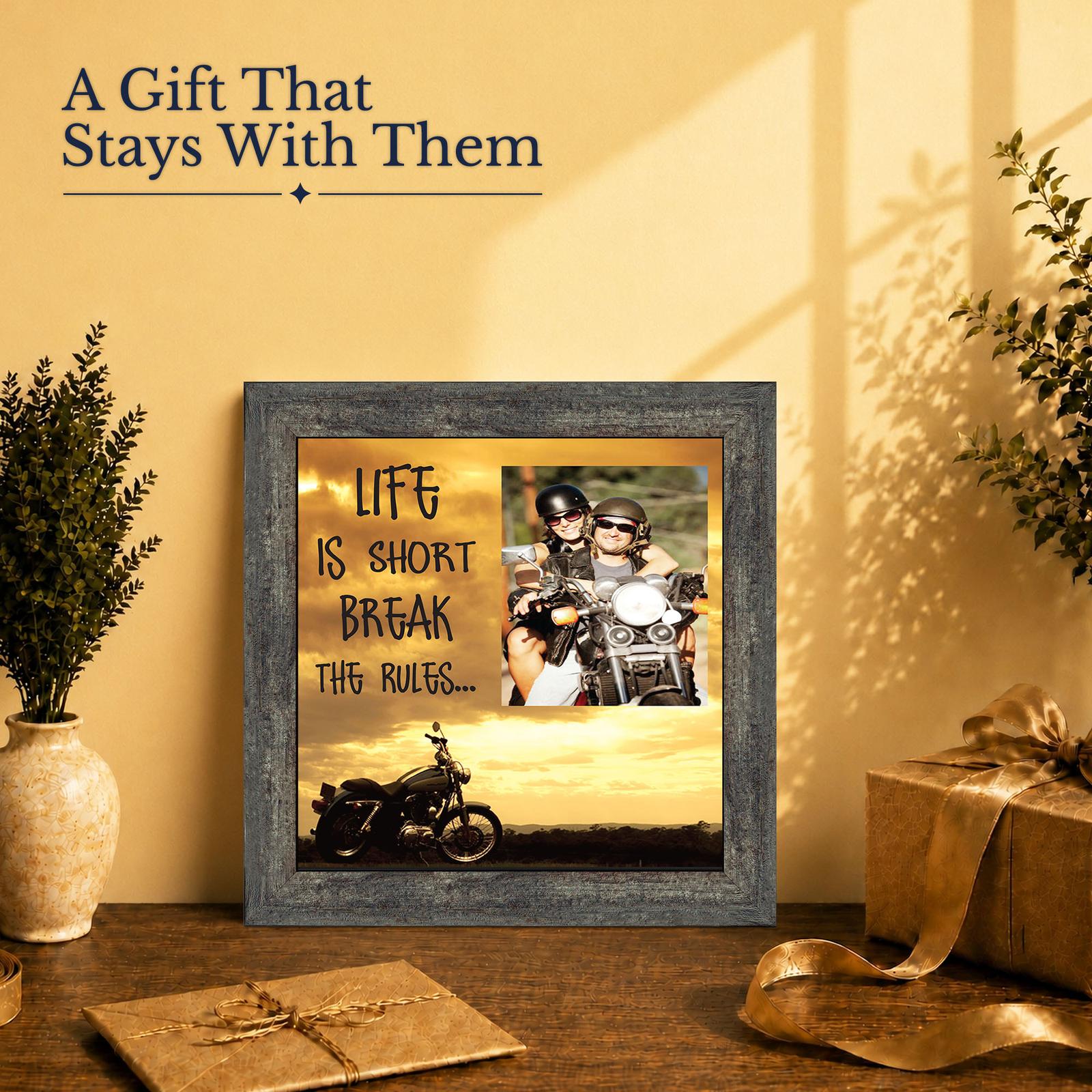 Life Is Short, Break the Rules gift - picture frame for a husband, dad or boyfriend who rides