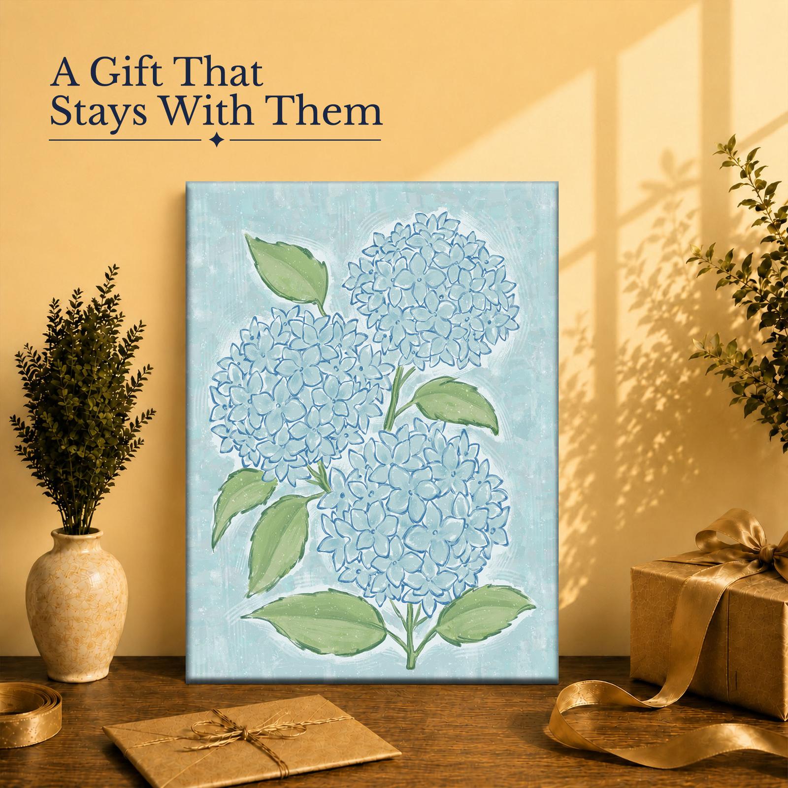 Blue Hydrangea gift - canvas print for gardeners and flower lovers