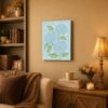 Blue Hydrangea canvas wall art displayed in a coastal bathroom