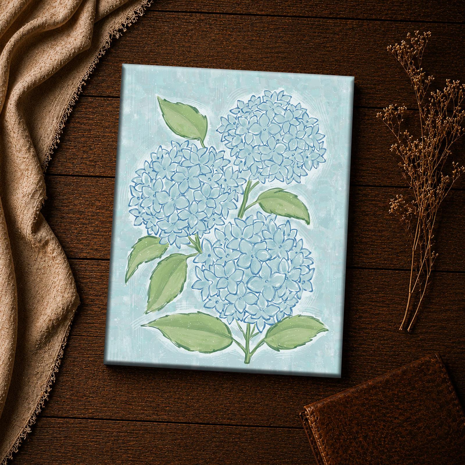 Close-up of hydrangea florets and their cobalt-blue outlines