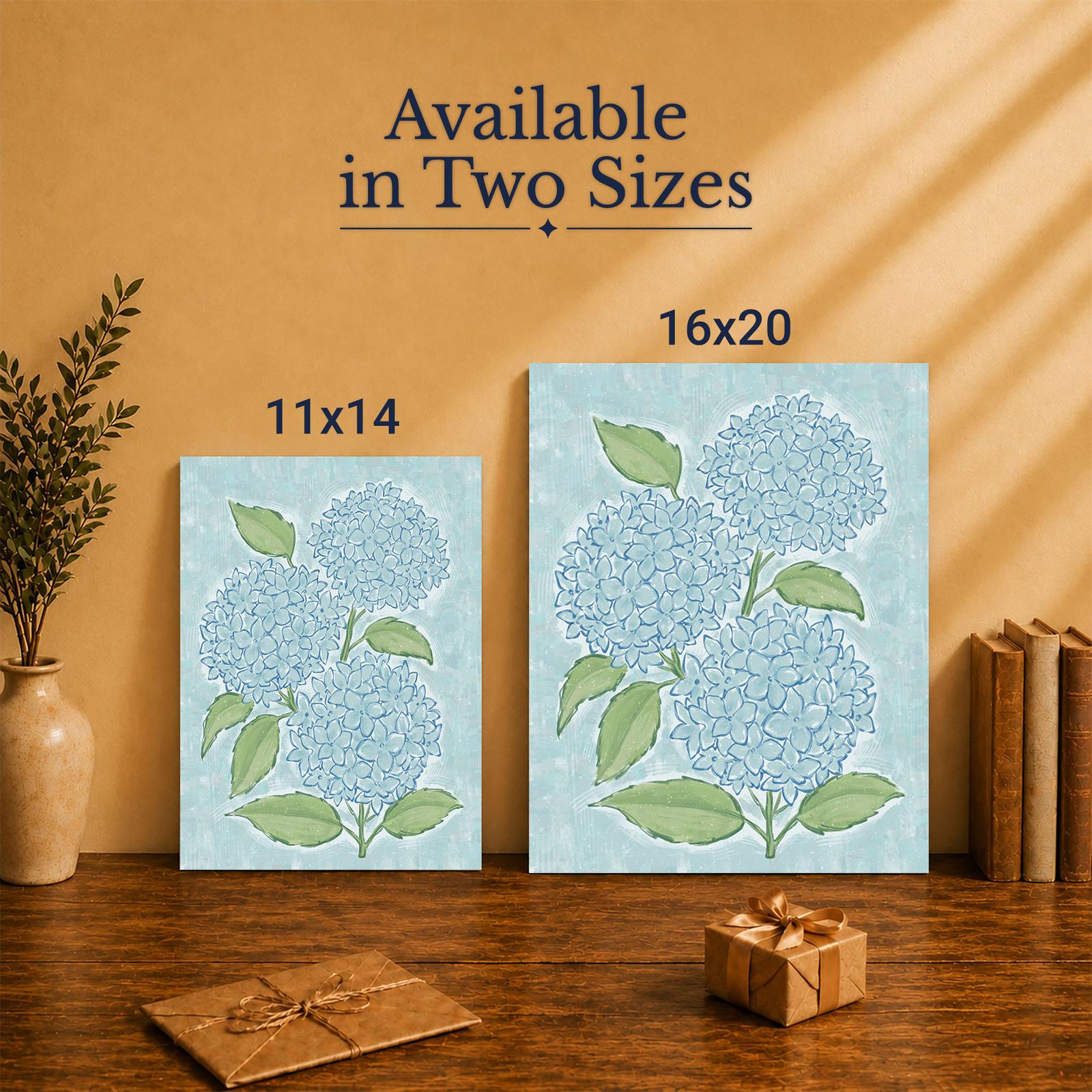 Blue Hydrangea canvas wall art - Made in USA, family-owned coastal decor