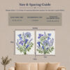 Blue Wildflower botanical canvas wall art set displayed in a bedroom