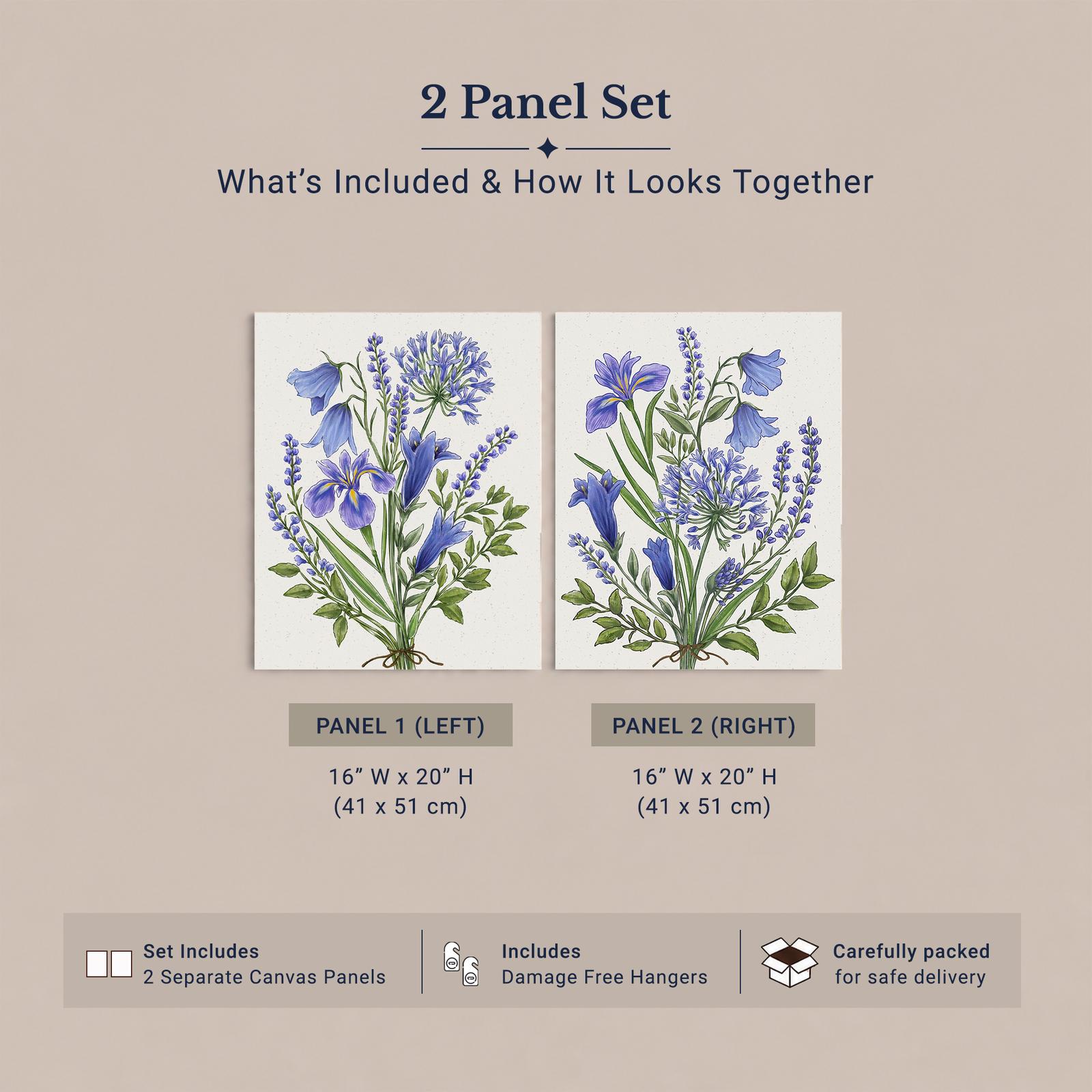 Iris and bellflower bouquet close-up - blue wildflower canvas wall art detail