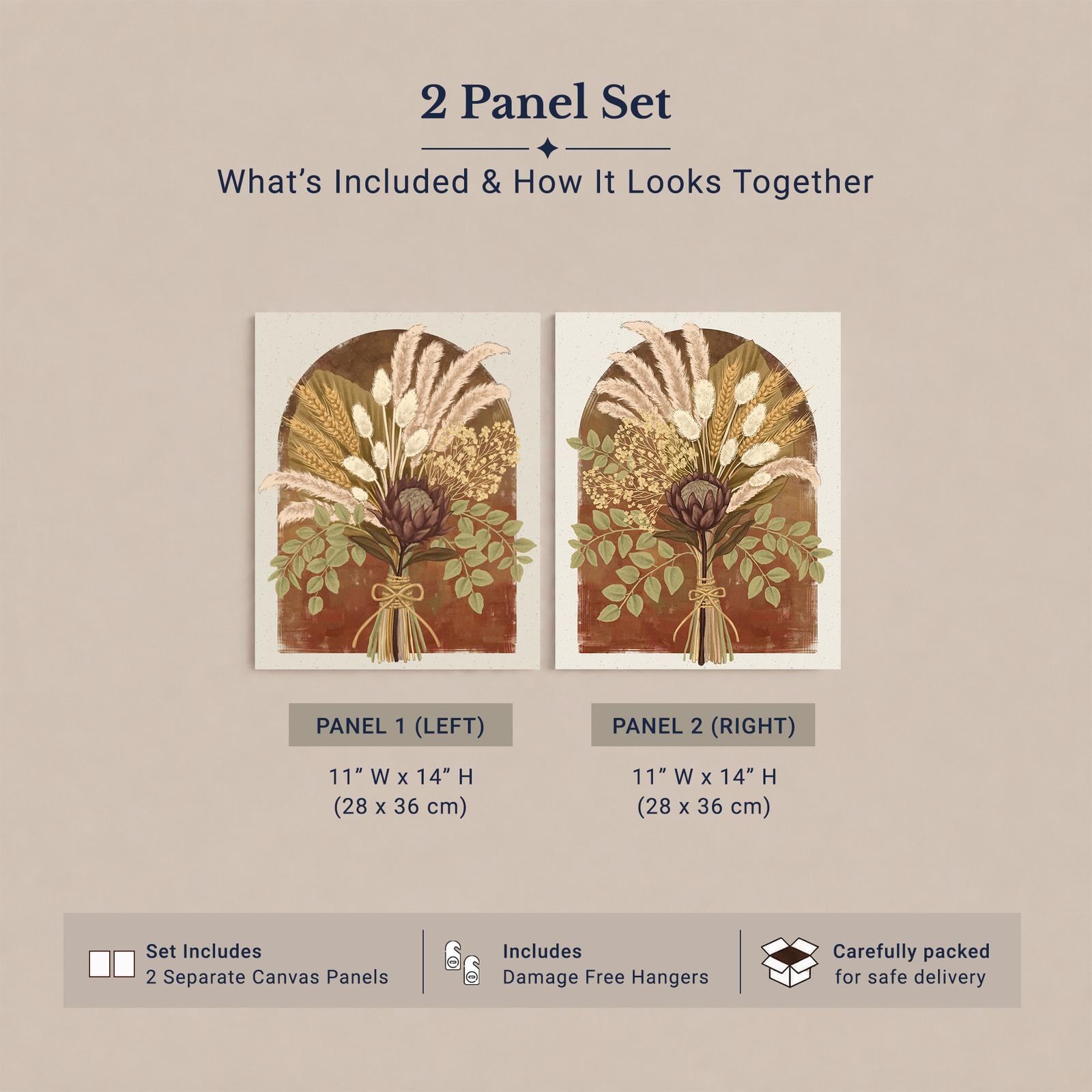 Pampas and protea bouquet close-up - dried flower canvas wall art detail