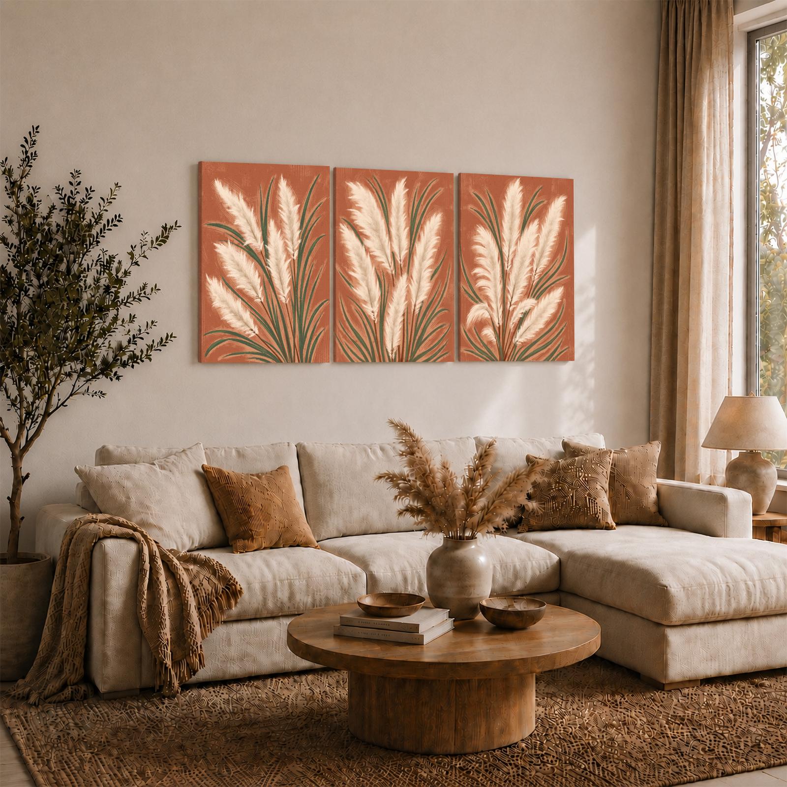 Terracotta Pampas gift - canvas print set for boho decor and pampas grass lovers