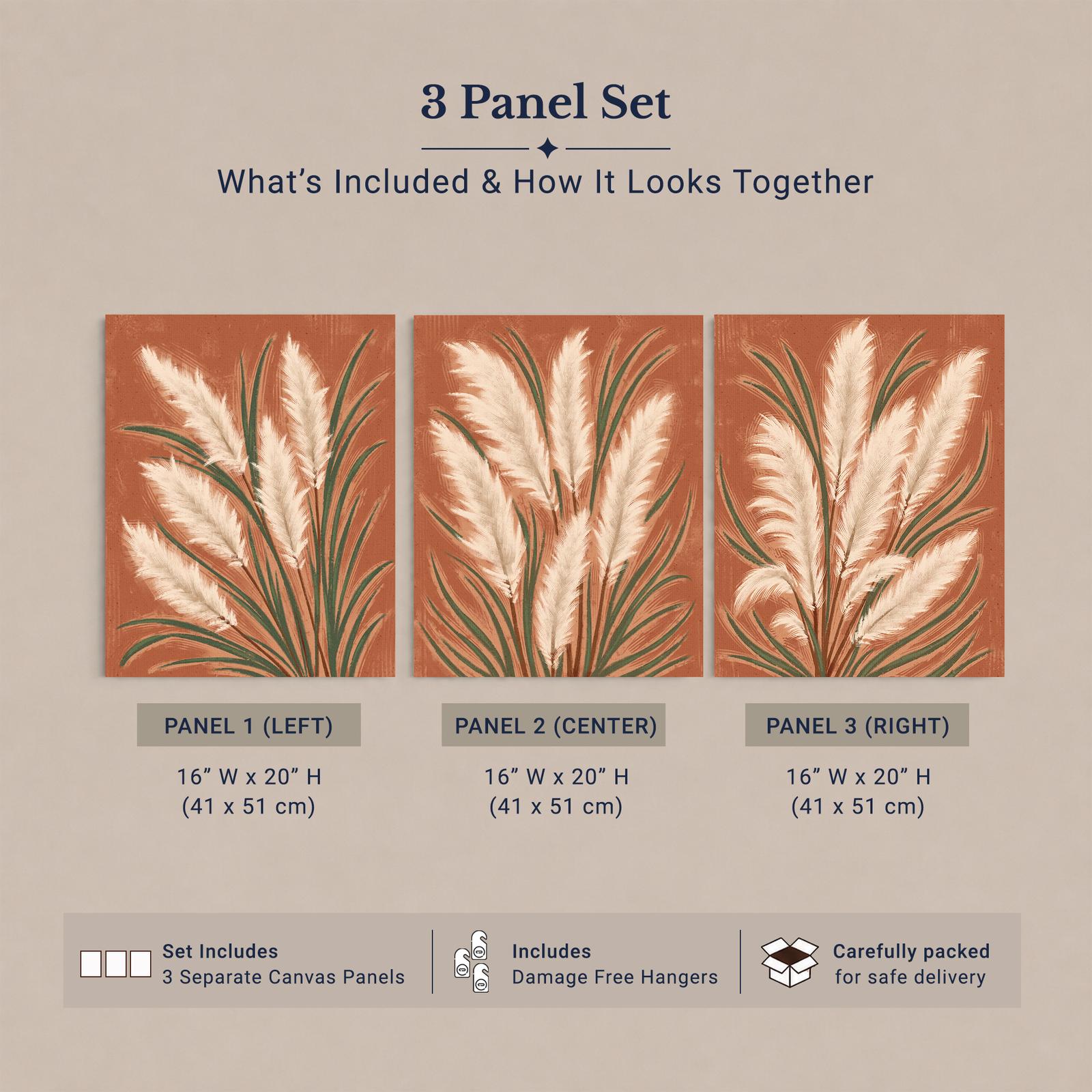 Terracotta Pampas canvas print - cream pampas plumes on rust boho wall art detail