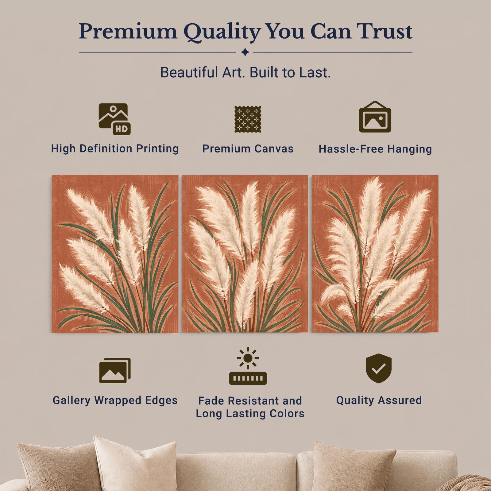 Terracotta Pampas canvas print - gallery wrapped and floating frame styles
