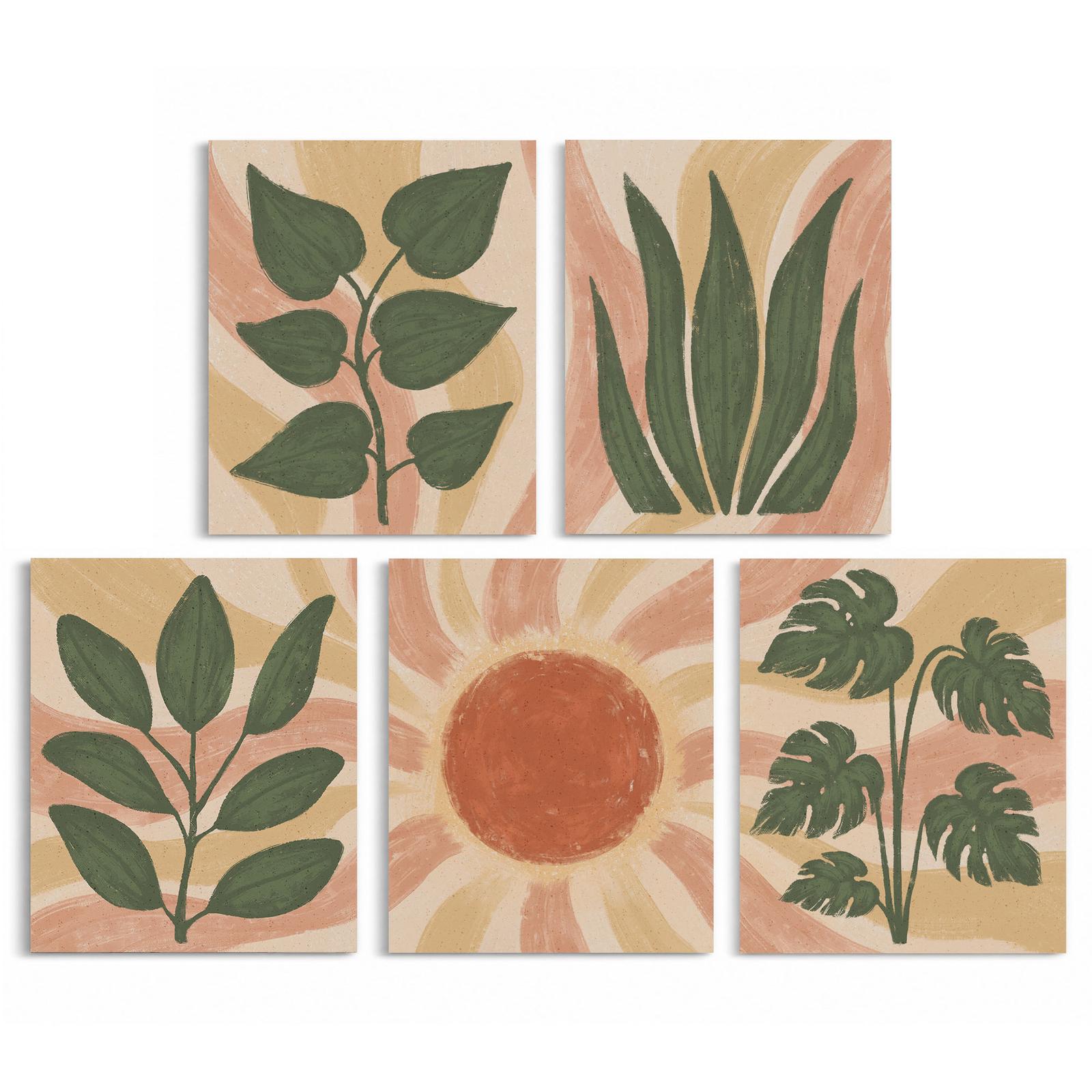 Terracotta Sun and Sage canvas print - 5-Piece Boho Sun and Plant Canvas Wall Art Set by Crossroads Home Decor