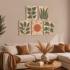 Terracotta Sun and Sage gift - canvas print set for plant lovers and retro boho fans