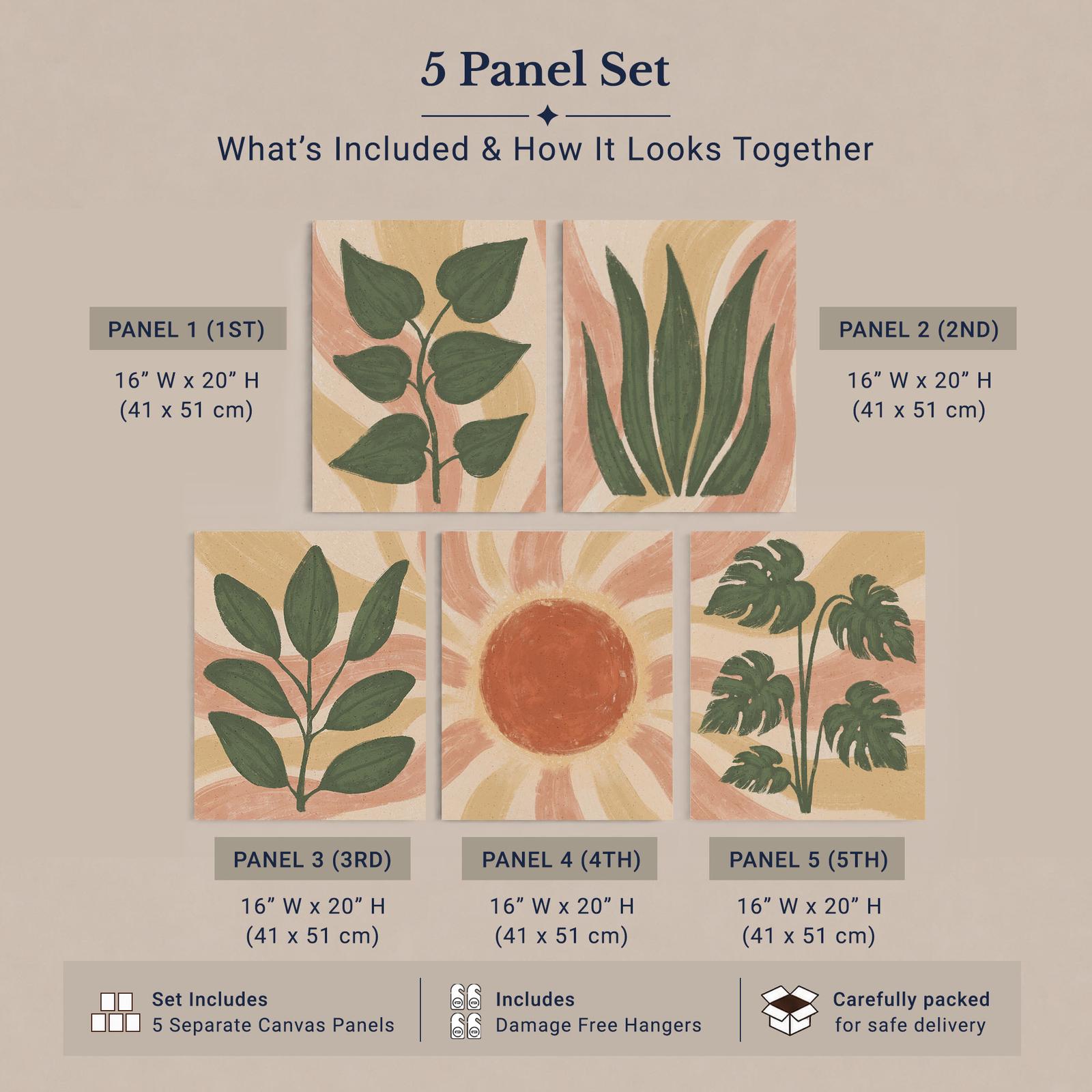 Terracotta Sun and Sage canvas print - sage monstera and terracotta sun plant wall art detail