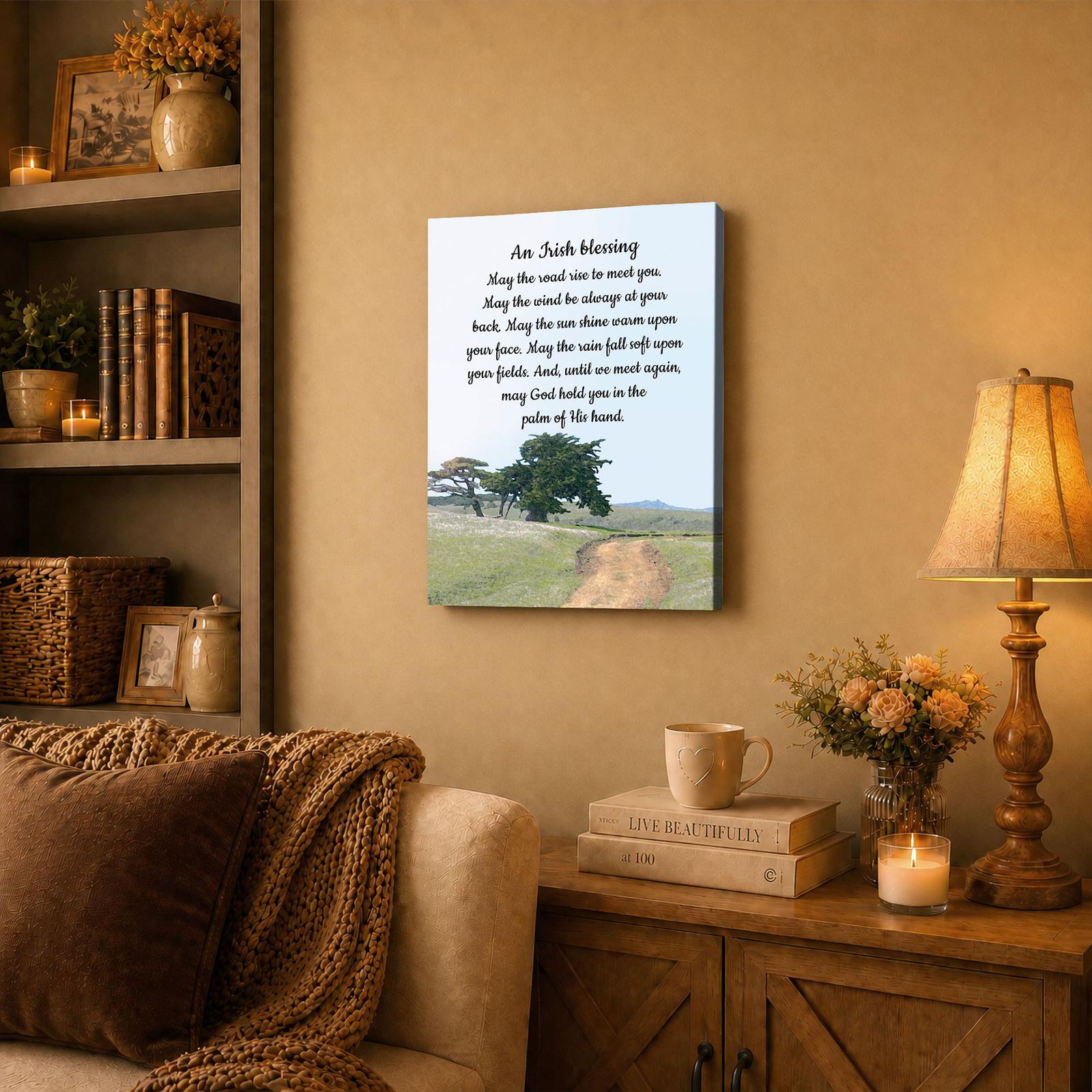 Irish Blessing canvas wall art displayed in a living room