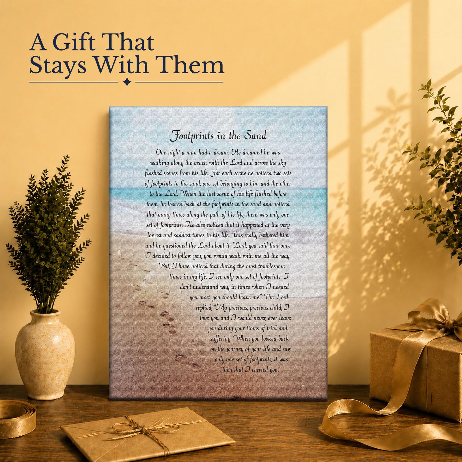 Footprints in the Sand gift - canvas print for someone grieving or in a hard season