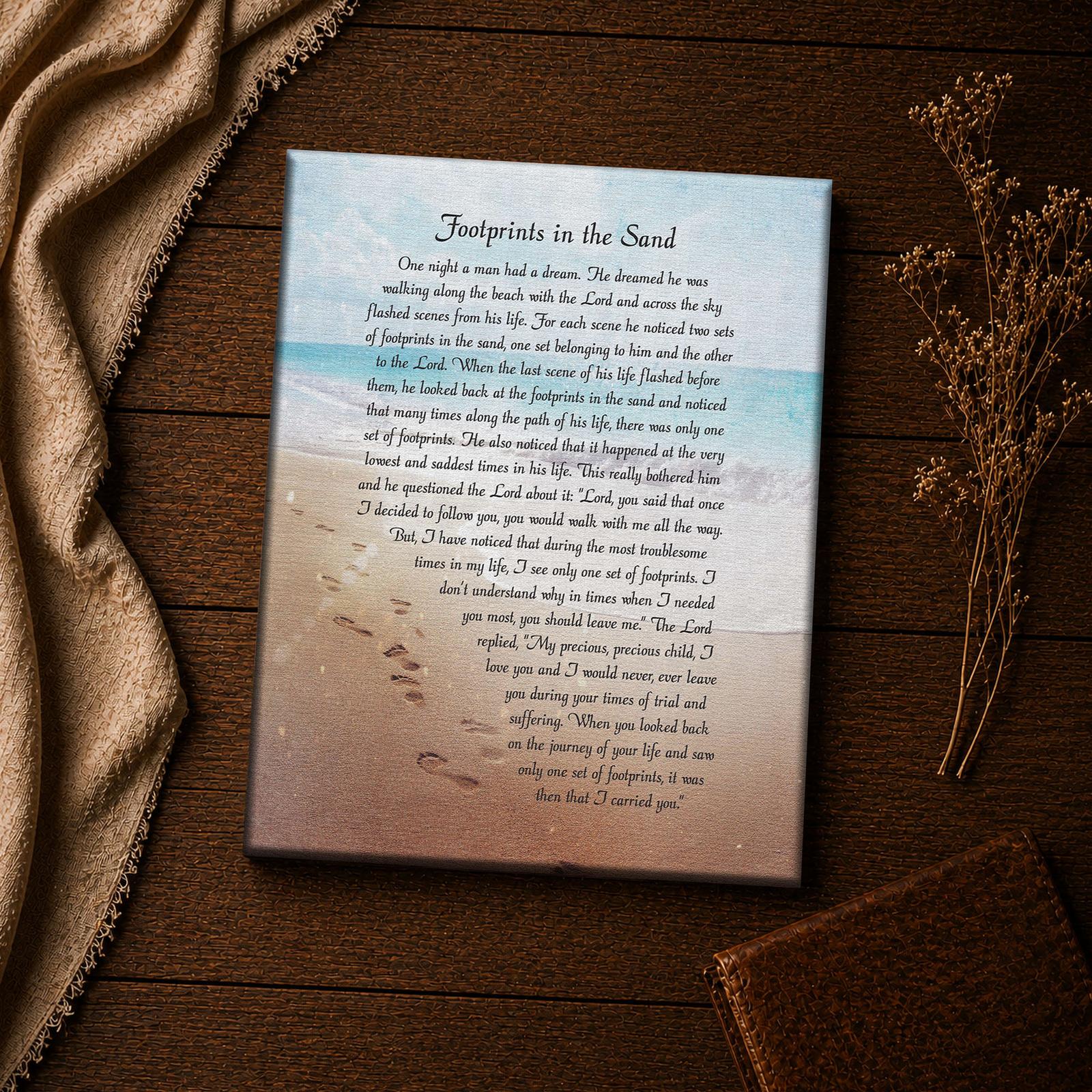 Footprints in the Sand poem canvas print - Christian beach inspirational wall art