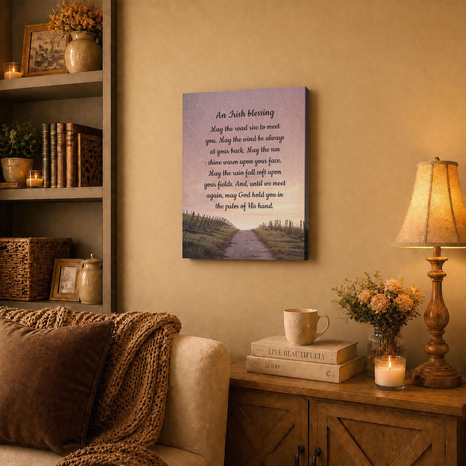 Irish Blessing canvas wall art displayed in a hallway