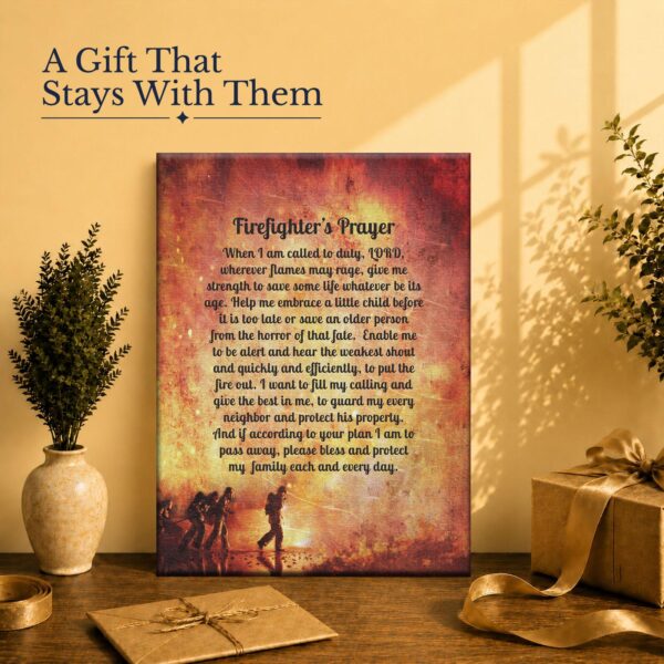 Firefighters Prayer gift canvas print for a firefighter graduation or retirement