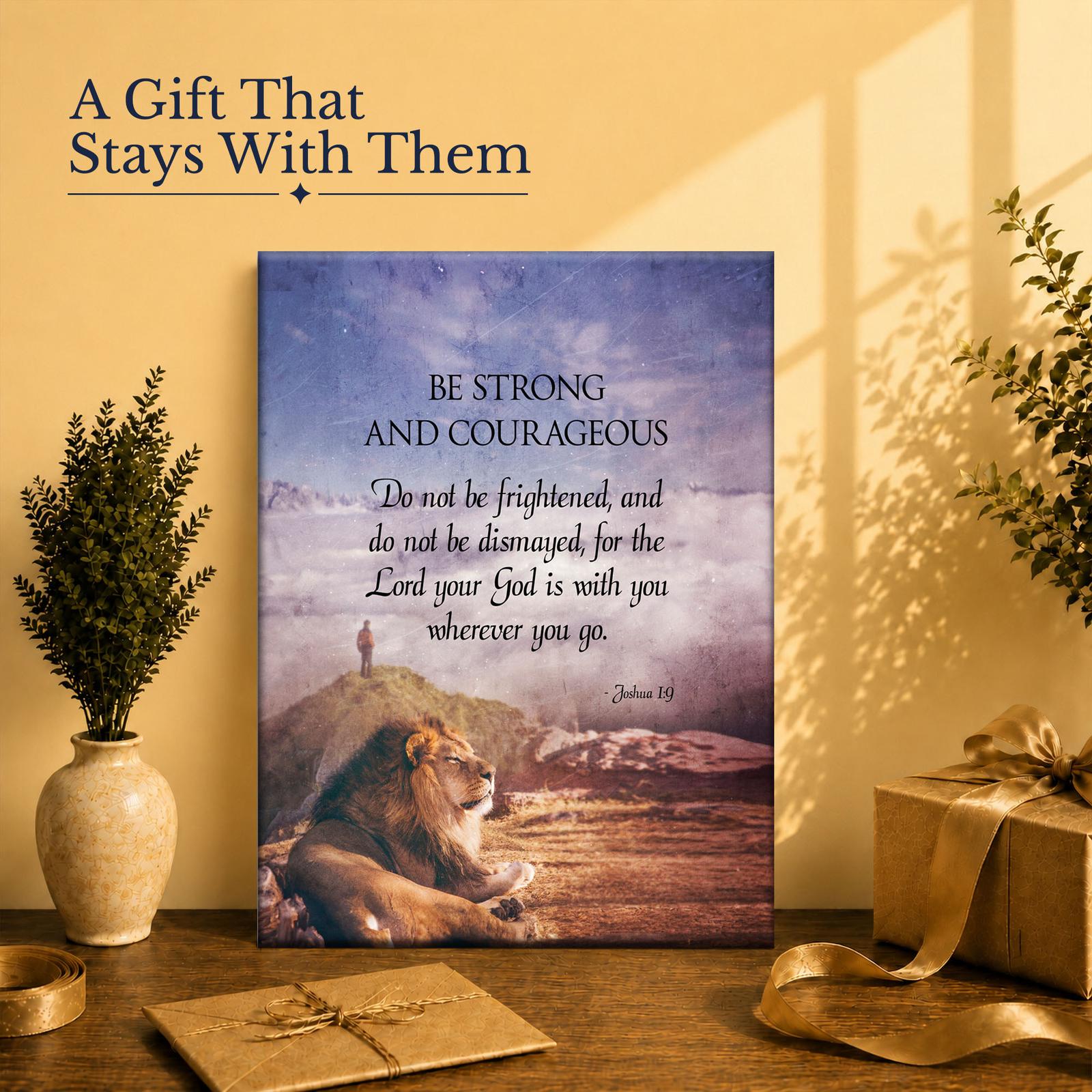 C2108C-2-11x14-1 Be Strong and Courageous lion canvas gift for a graduate or a home built on faith