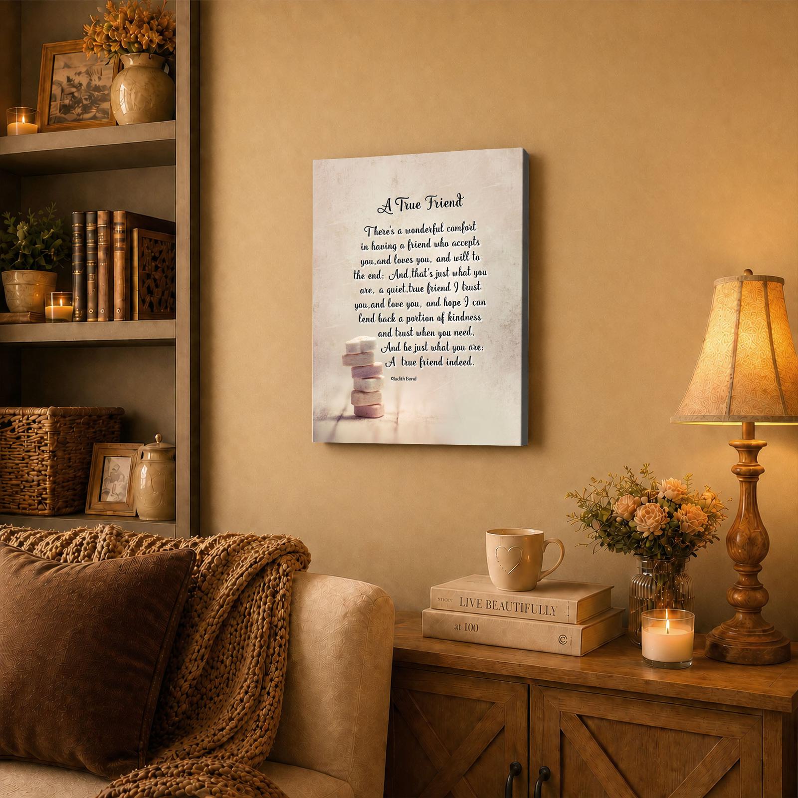 A True Friend canvas wall art displayed in a living room